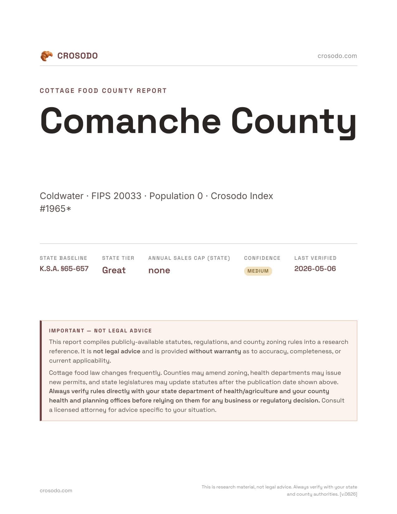 Cover of Comanche County county cottage food report