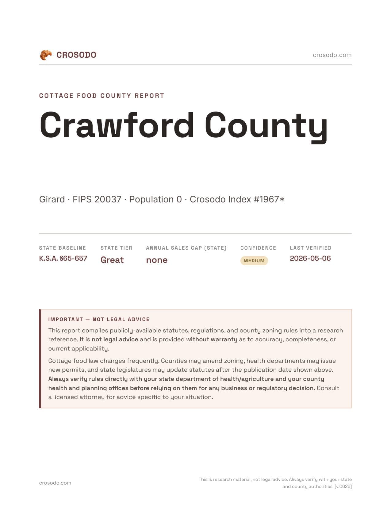 Cover of Crawford County county cottage food report