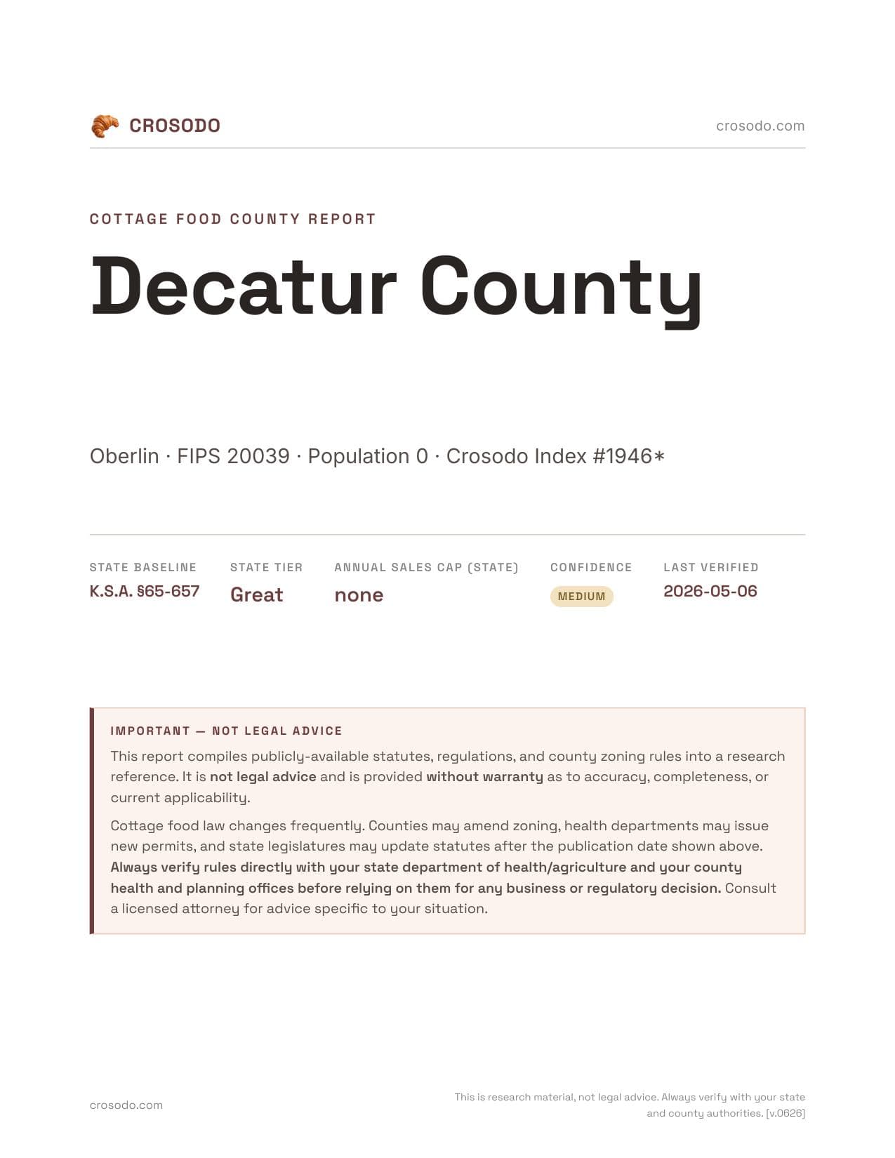 Cover of Decatur County county cottage food report