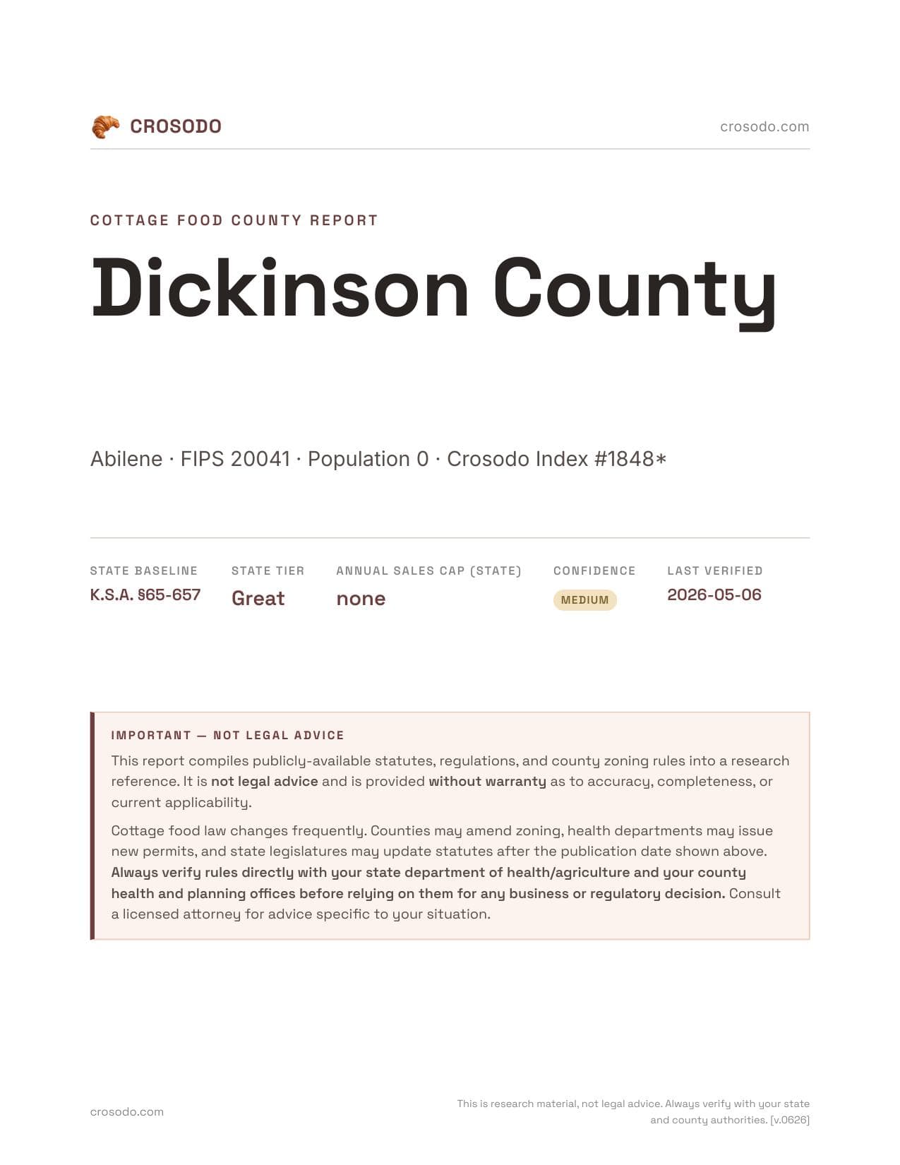 Cover of Dickinson County county cottage food report