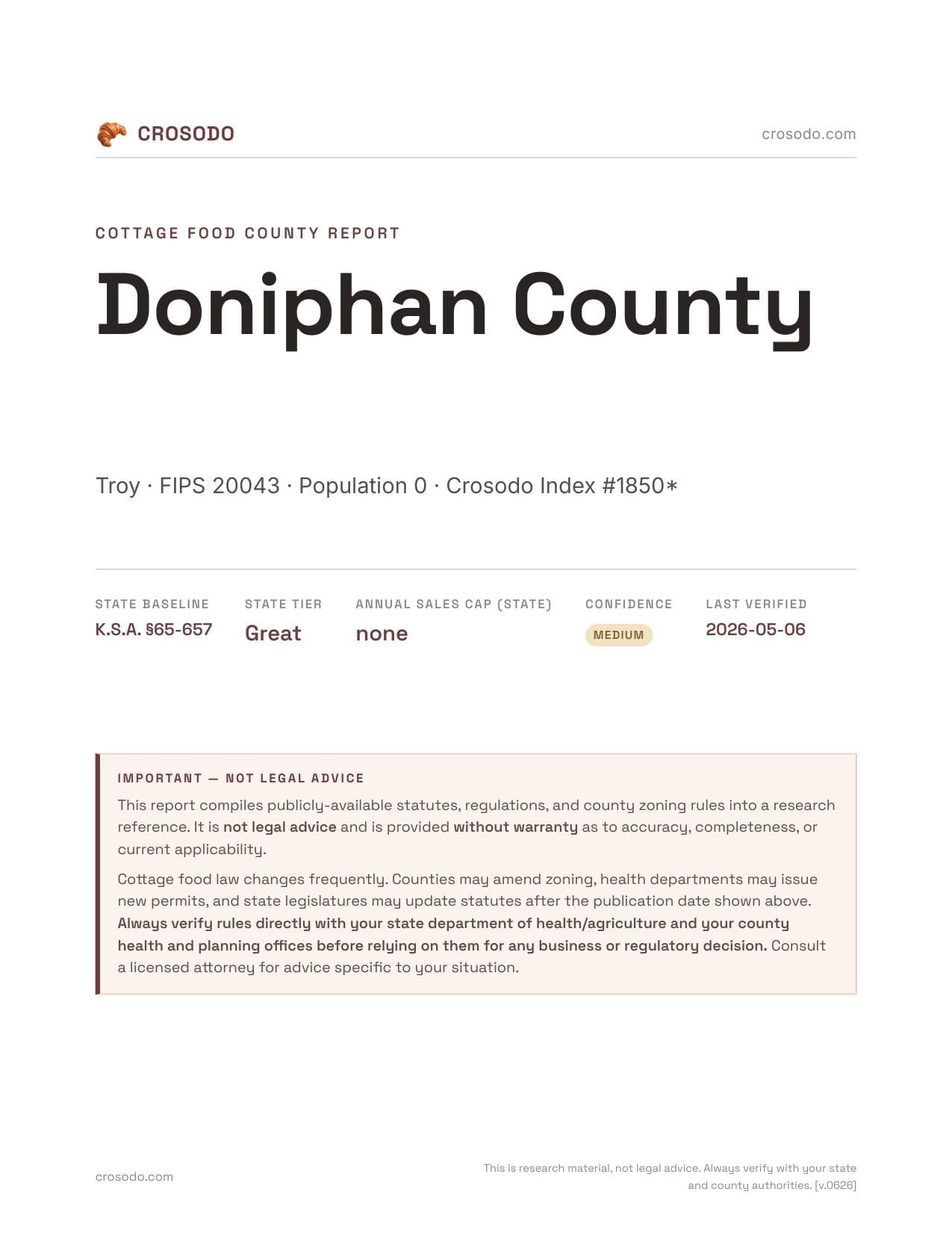 Cover of Doniphan County county cottage food report