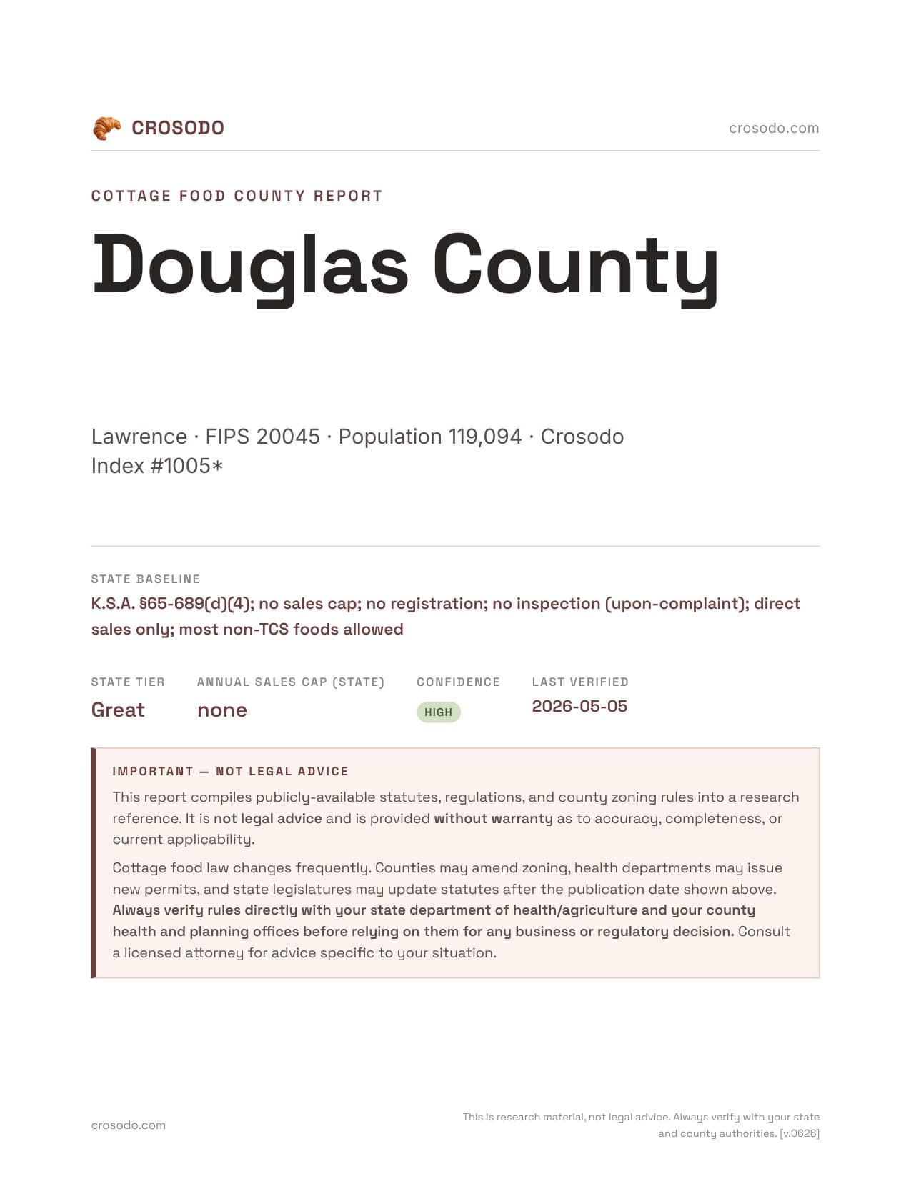 Cover of Douglas County county cottage food report