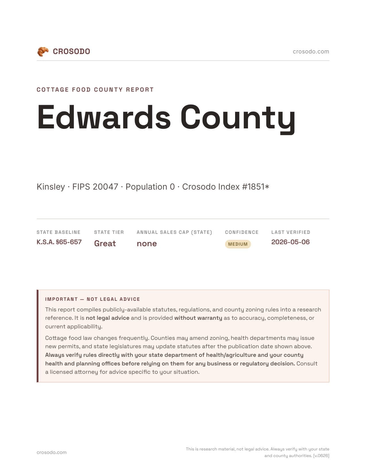 Cover of Edwards County county cottage food report