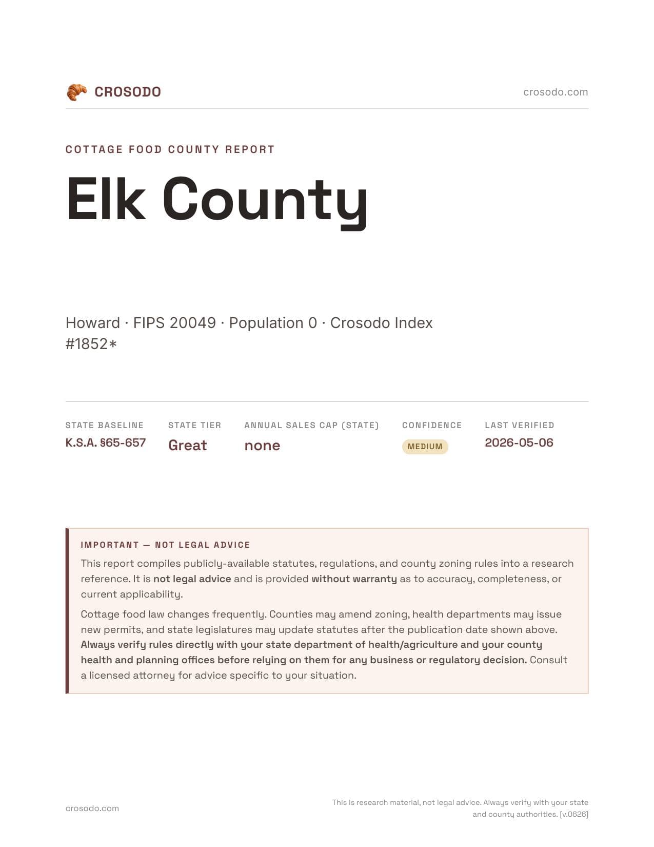 Cover of Elk County county cottage food report