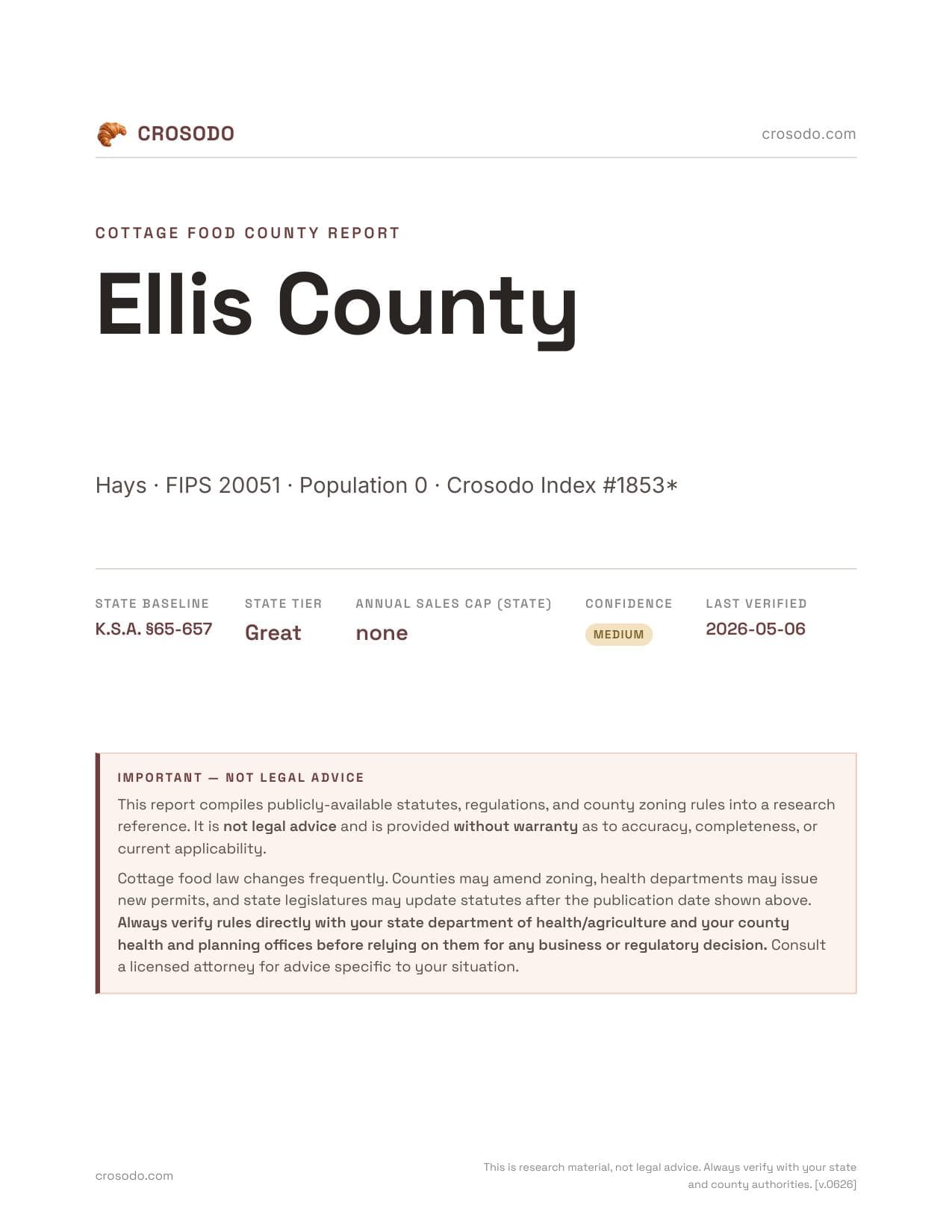 Cover of Ellis County county cottage food report