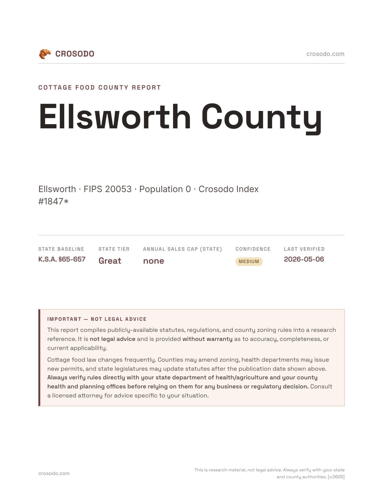 Cover of Ellsworth County county cottage food report