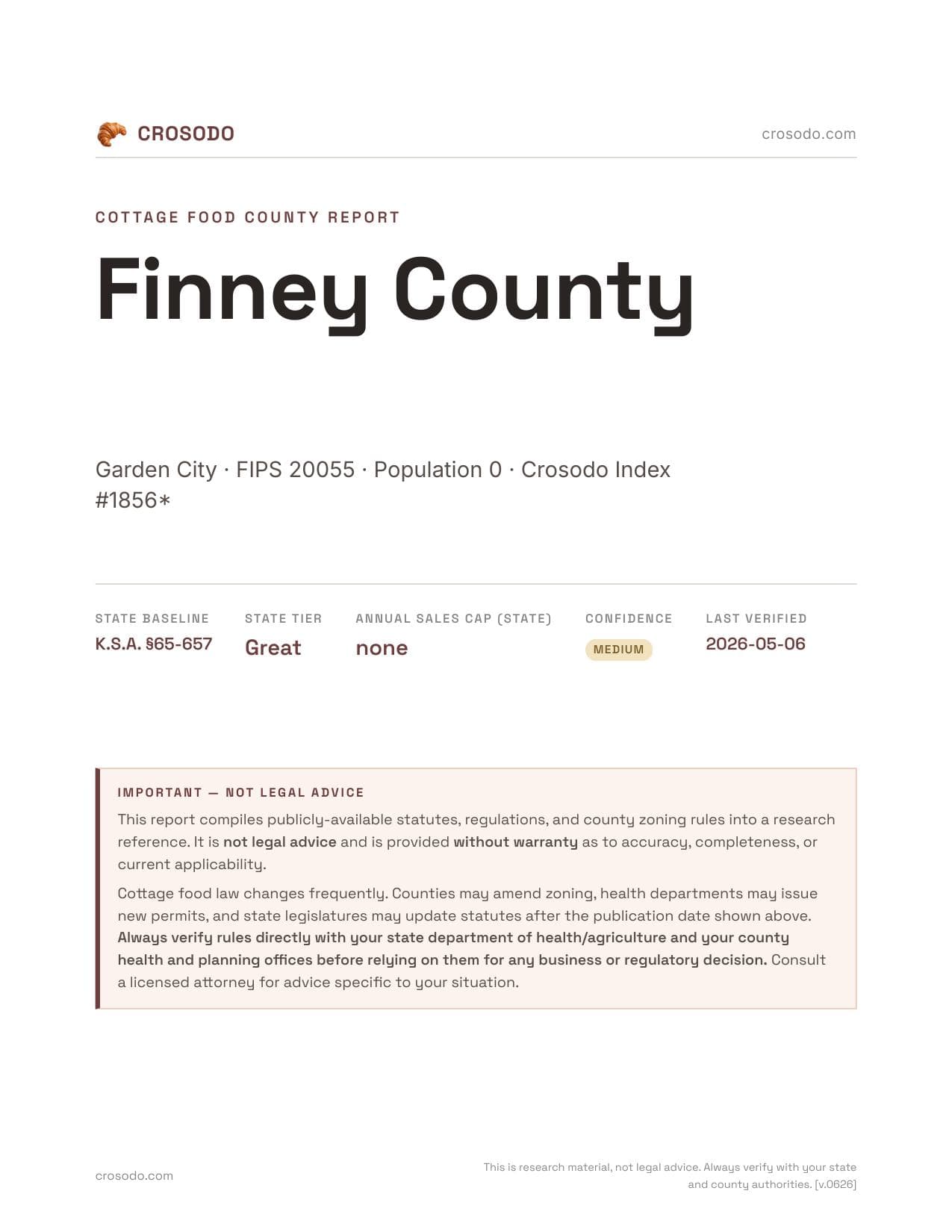 Cover of Finney County county cottage food report