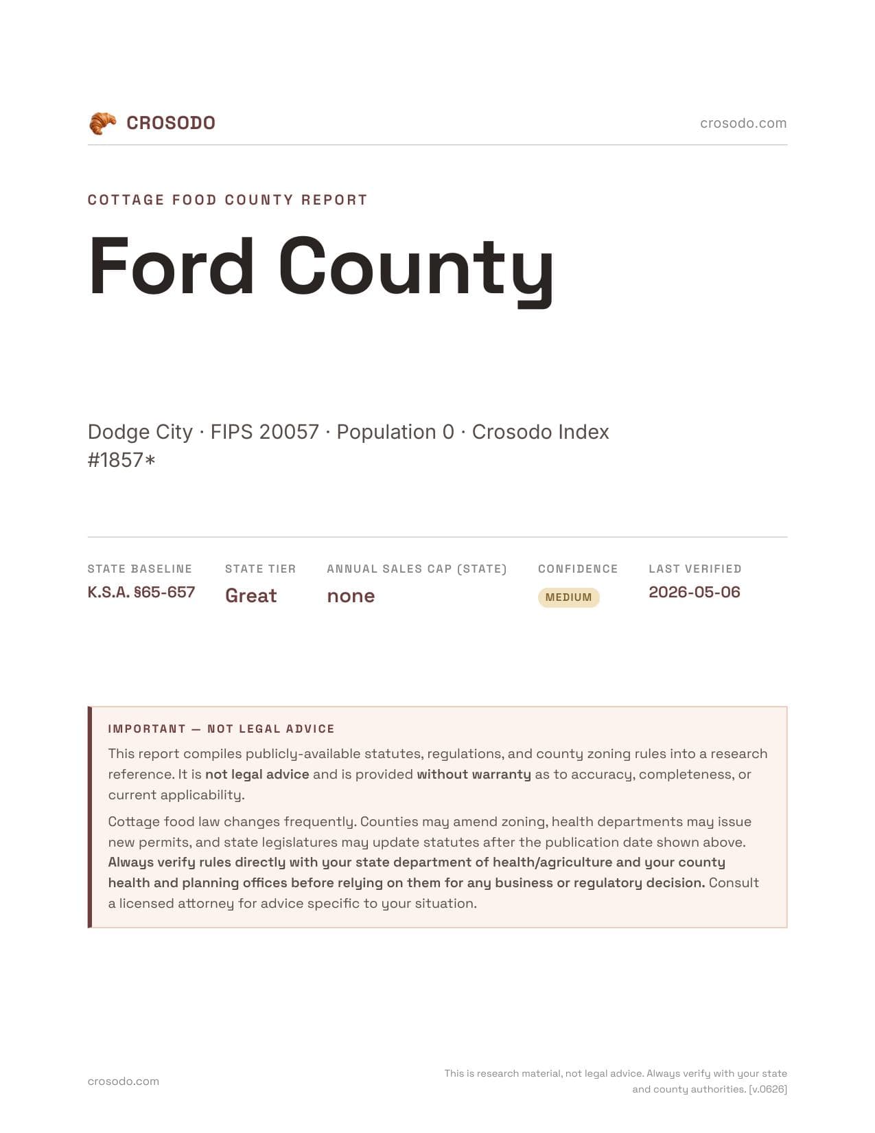 Cover of Ford County county cottage food report