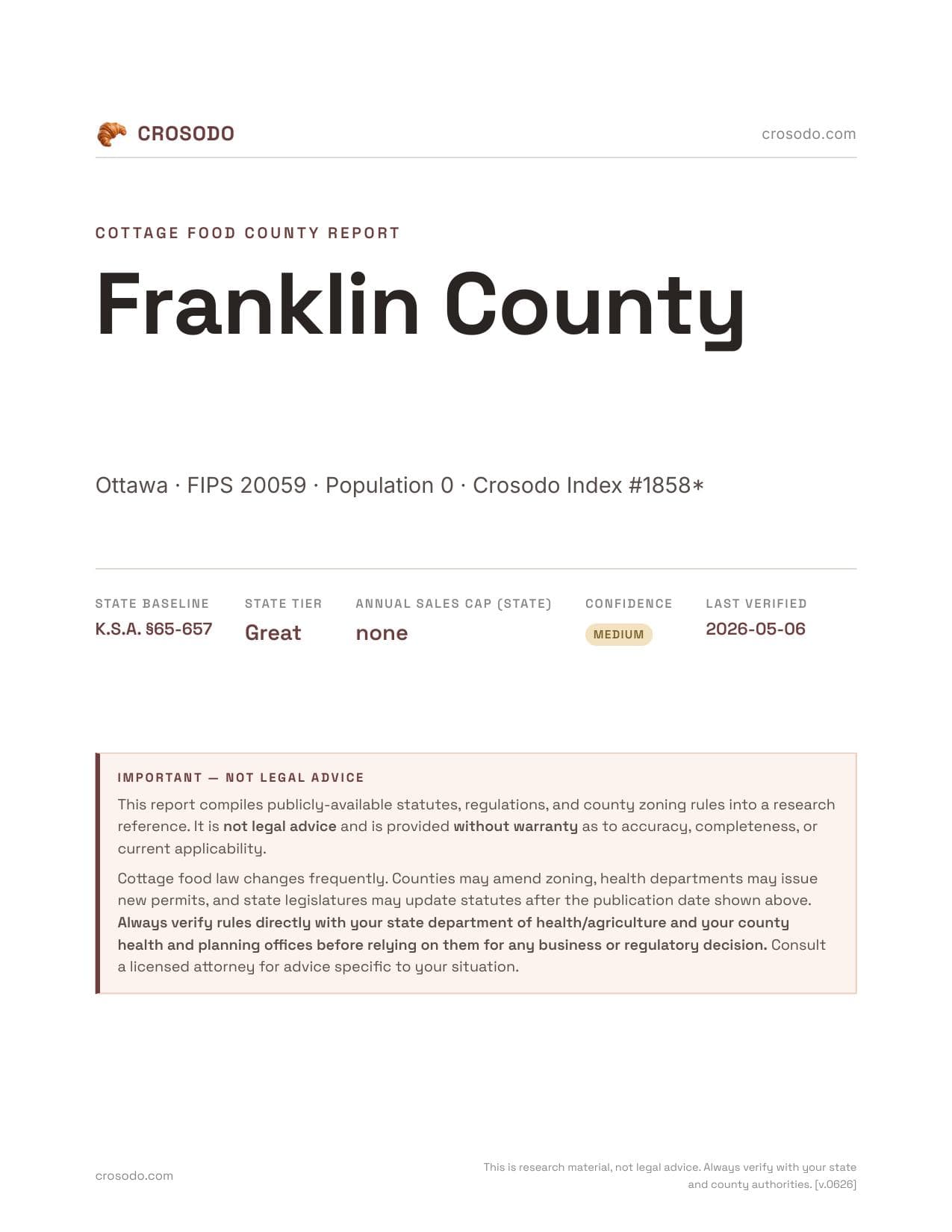 Cover of Franklin County county cottage food report