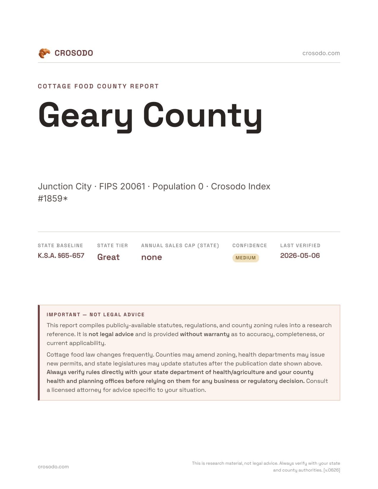 Cover of Geary County county cottage food report
