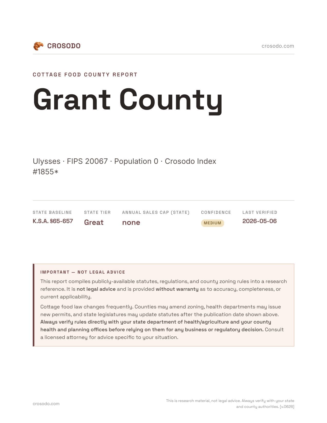 Cover of Grant County county cottage food report