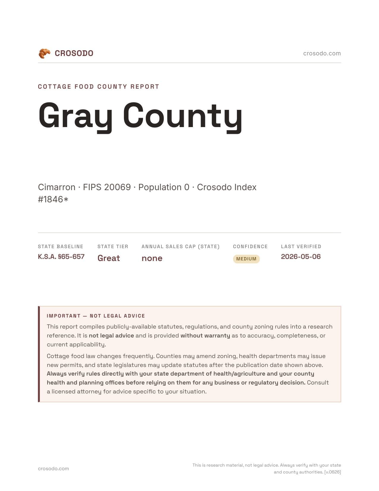 Cover of Gray County county cottage food report