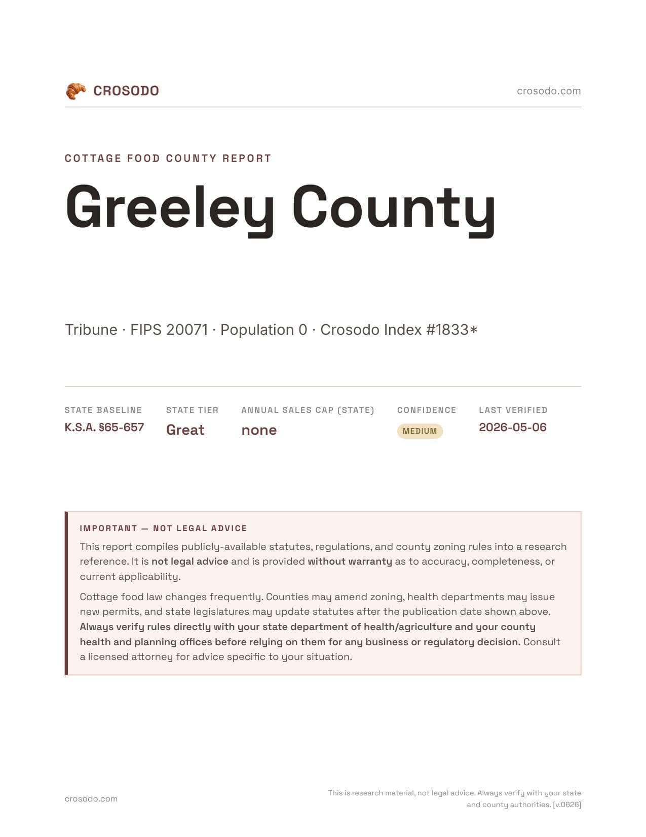 Cover of Greeley County county cottage food report