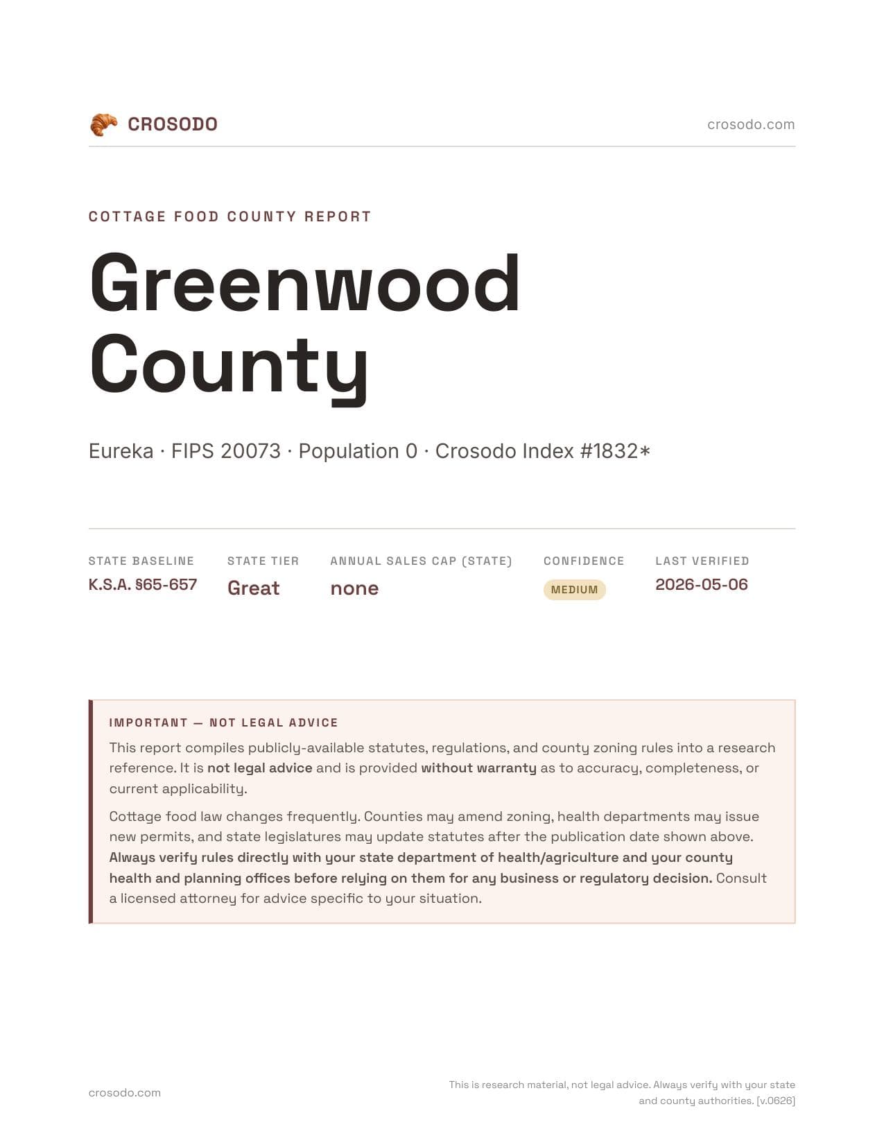 Cover of Greenwood County county cottage food report