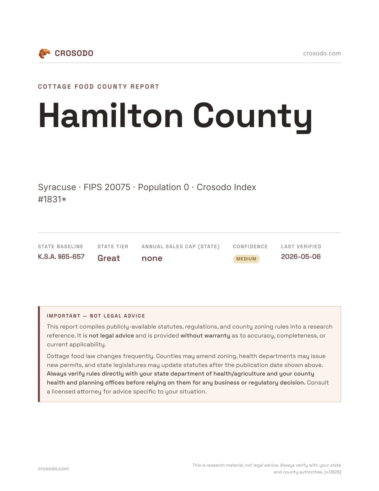 Cover of Hamilton County county cottage food report