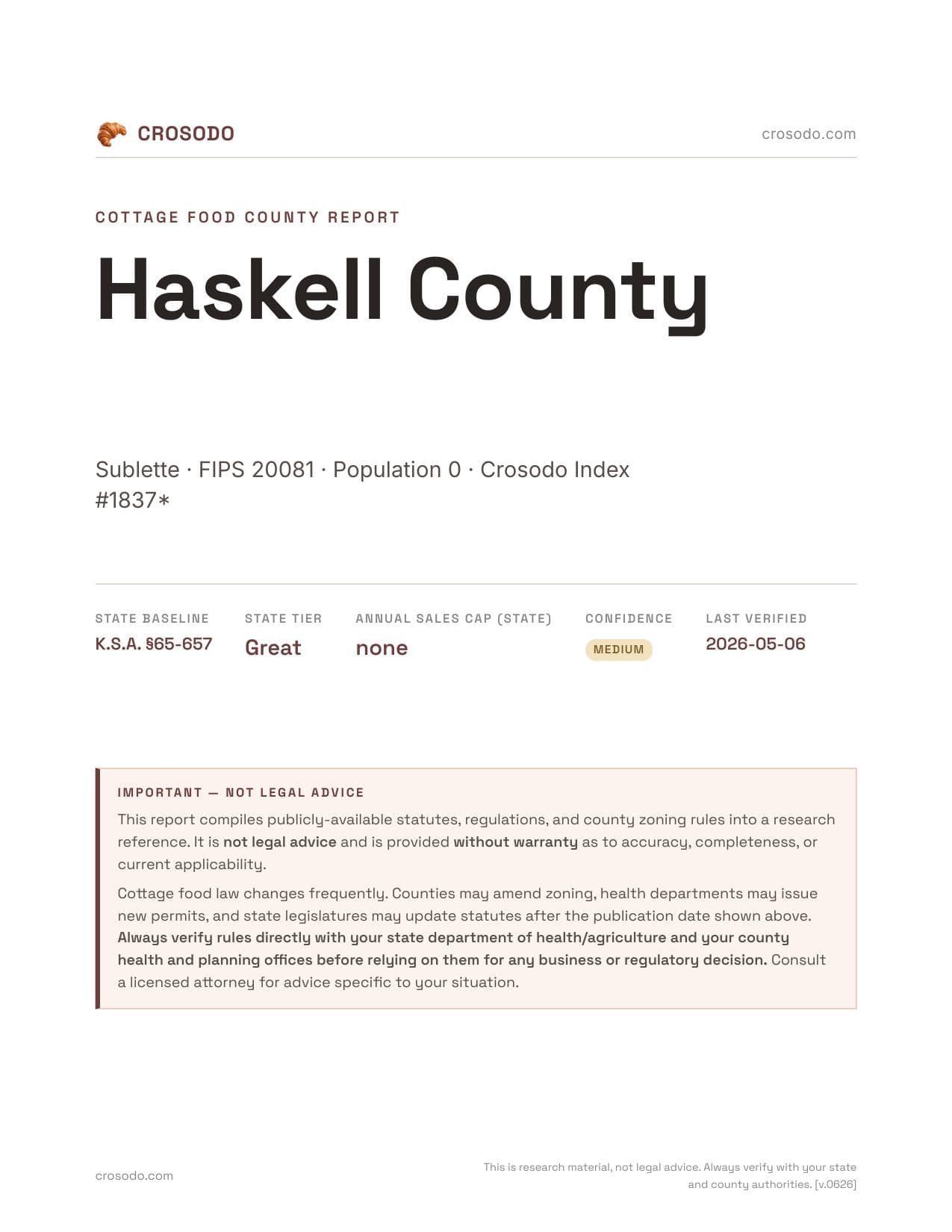 Cover of Haskell County county cottage food report