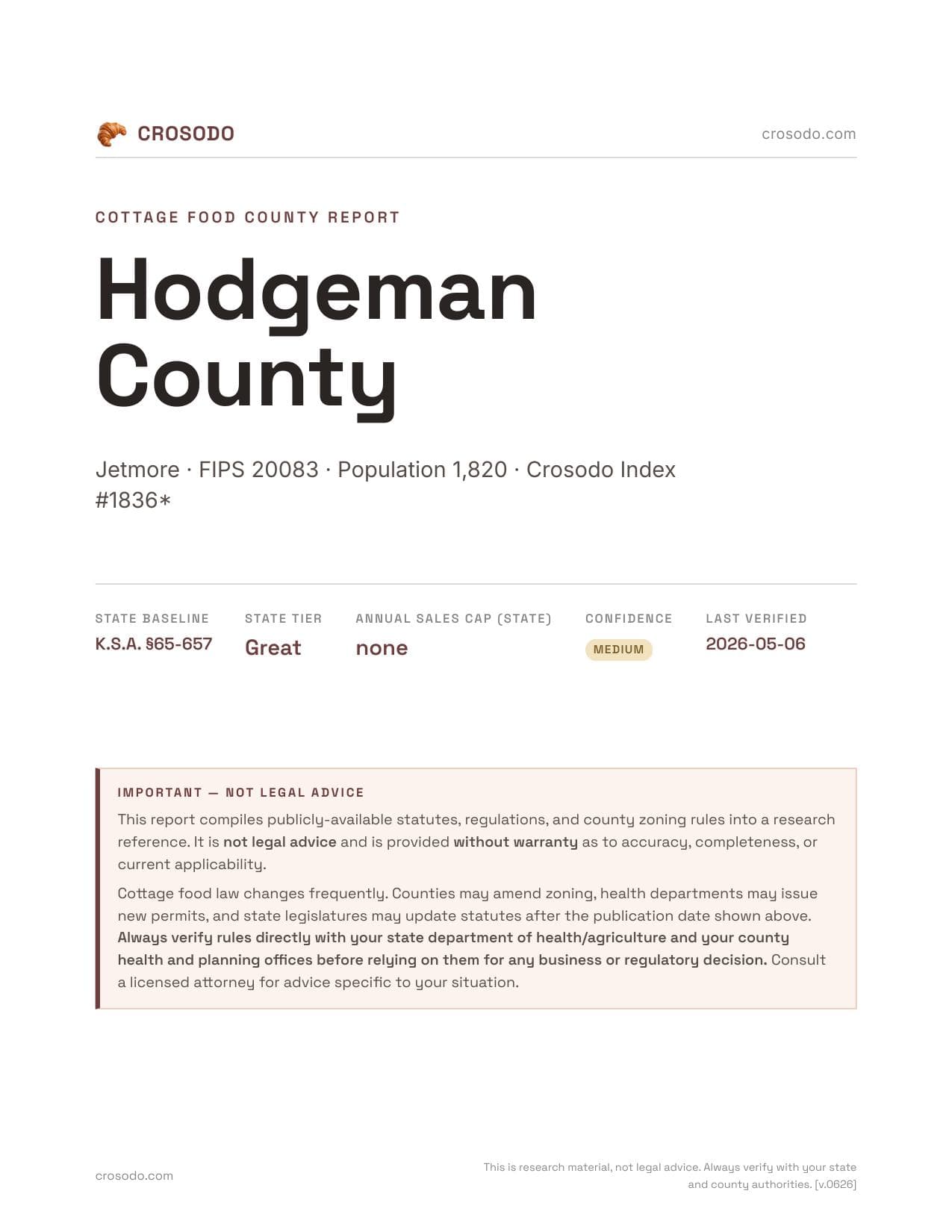 Cover of Hodgeman County county cottage food report