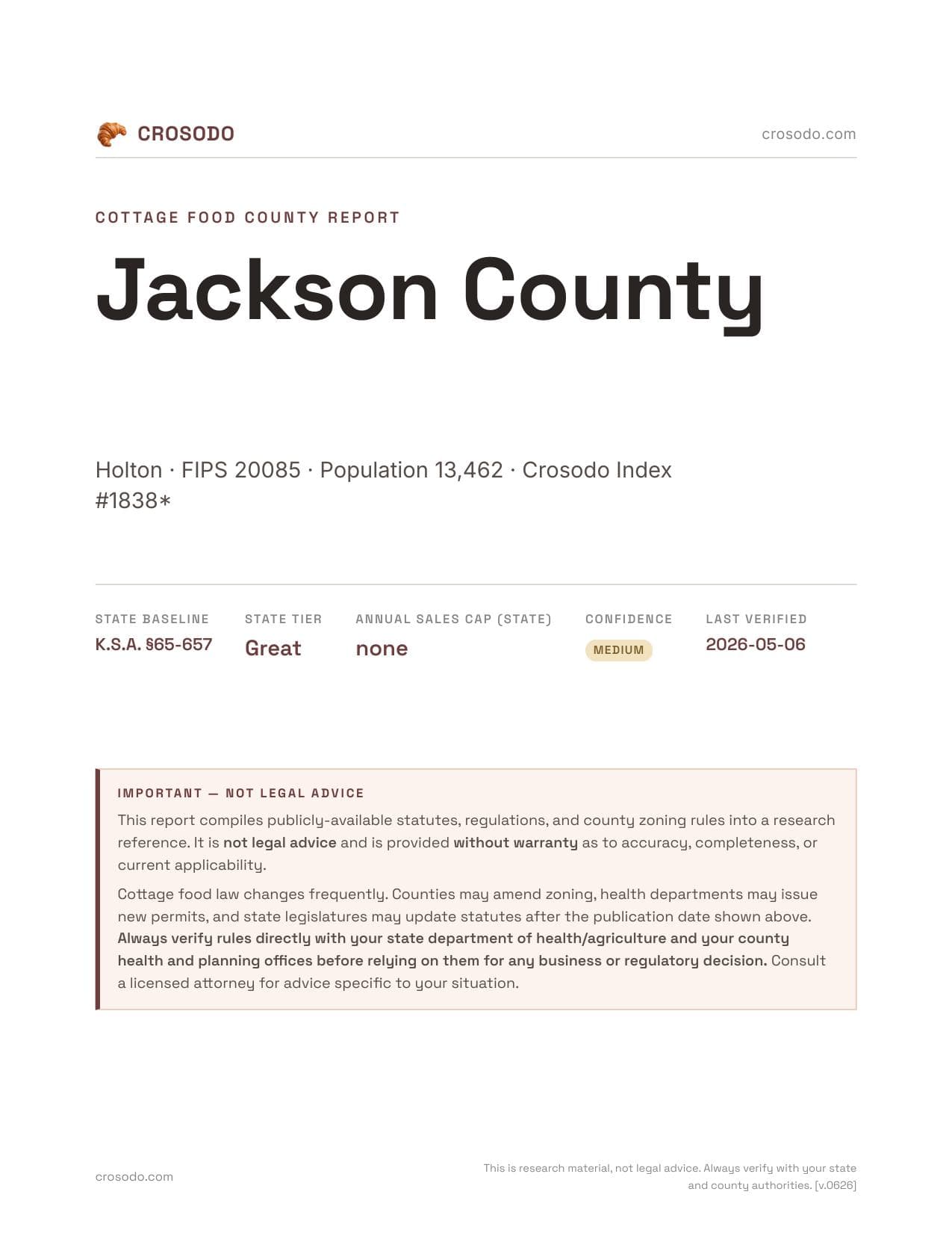 Cover of Jackson County county cottage food report