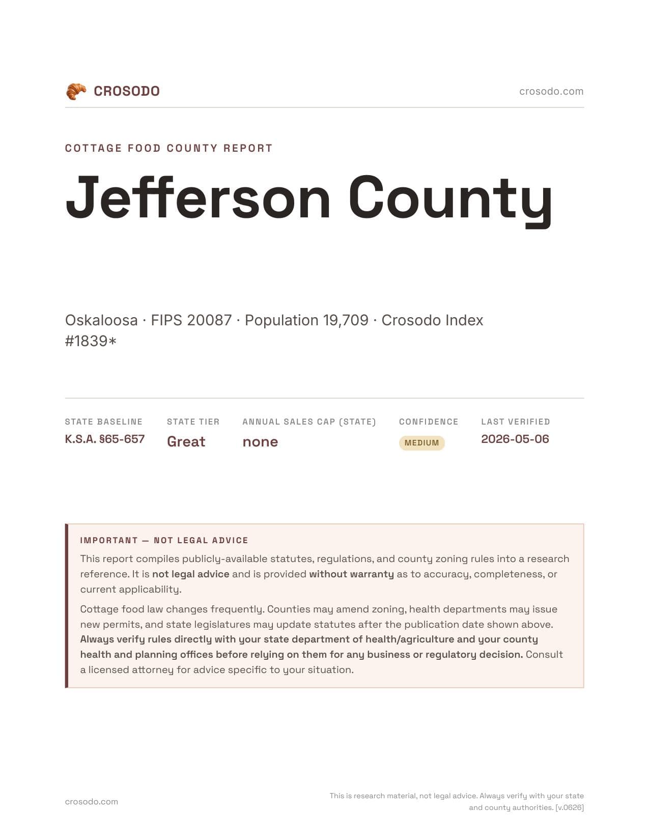 Cover of Jefferson County county cottage food report
