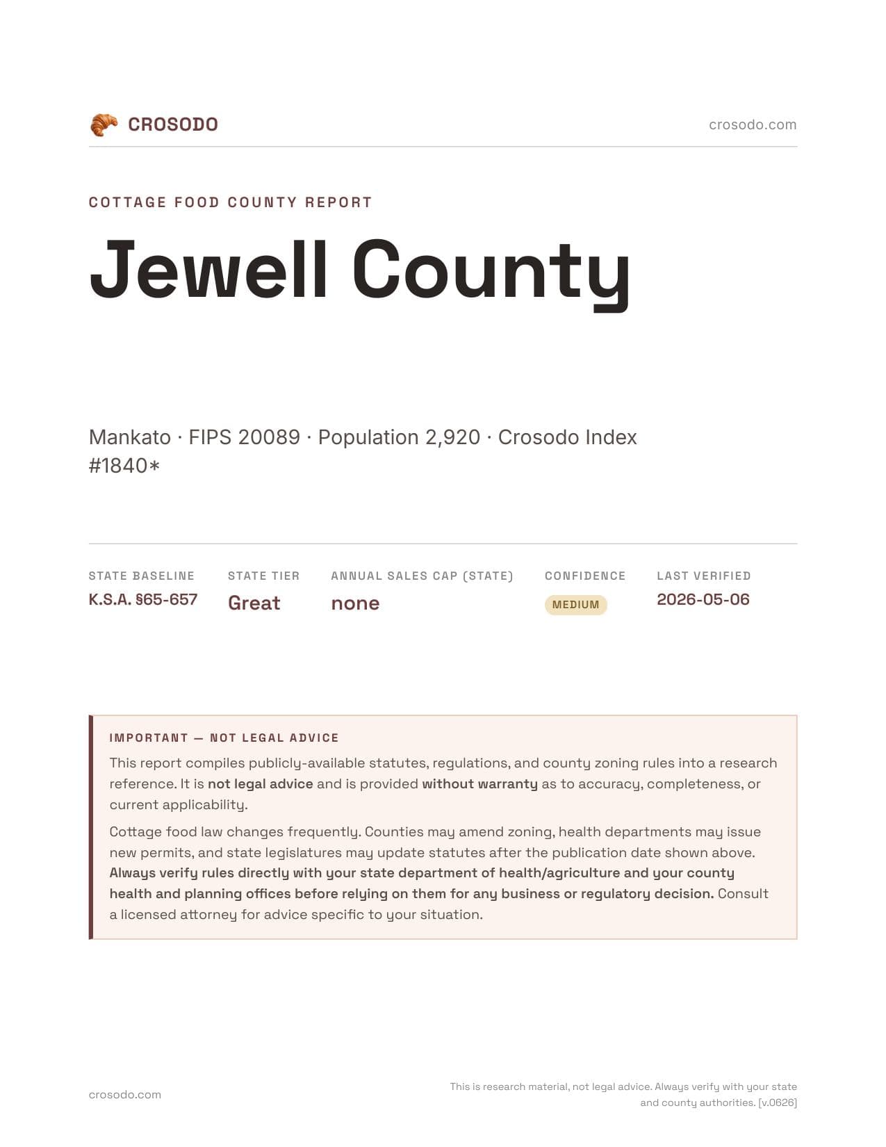 Cover of Jewell County county cottage food report