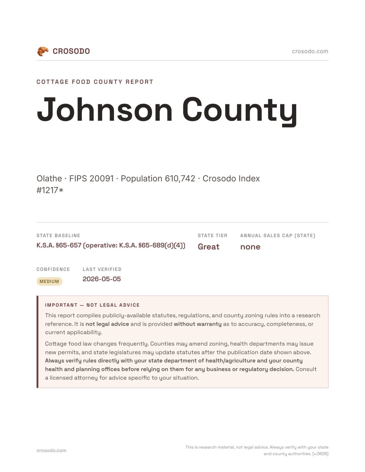 Cover of Johnson County county cottage food report