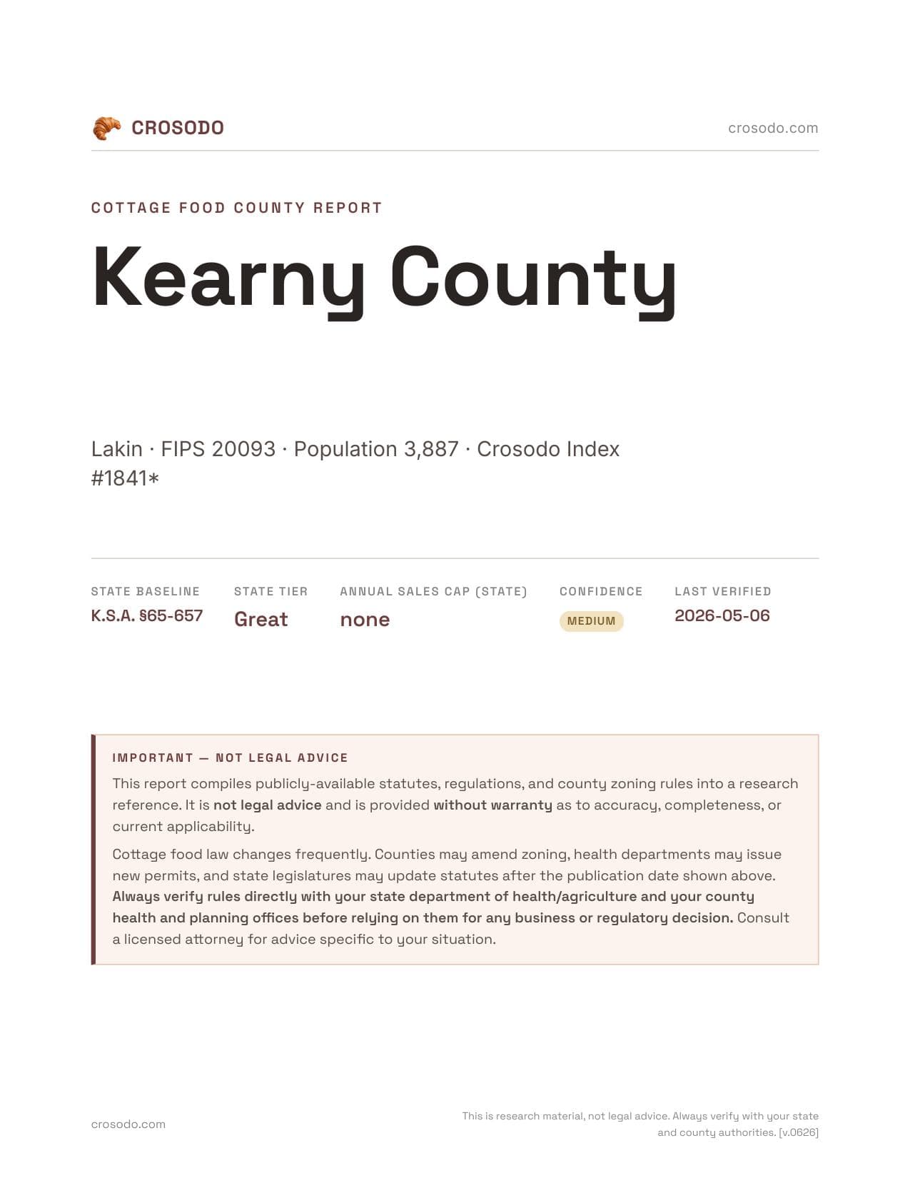Cover of Kearny County county cottage food report