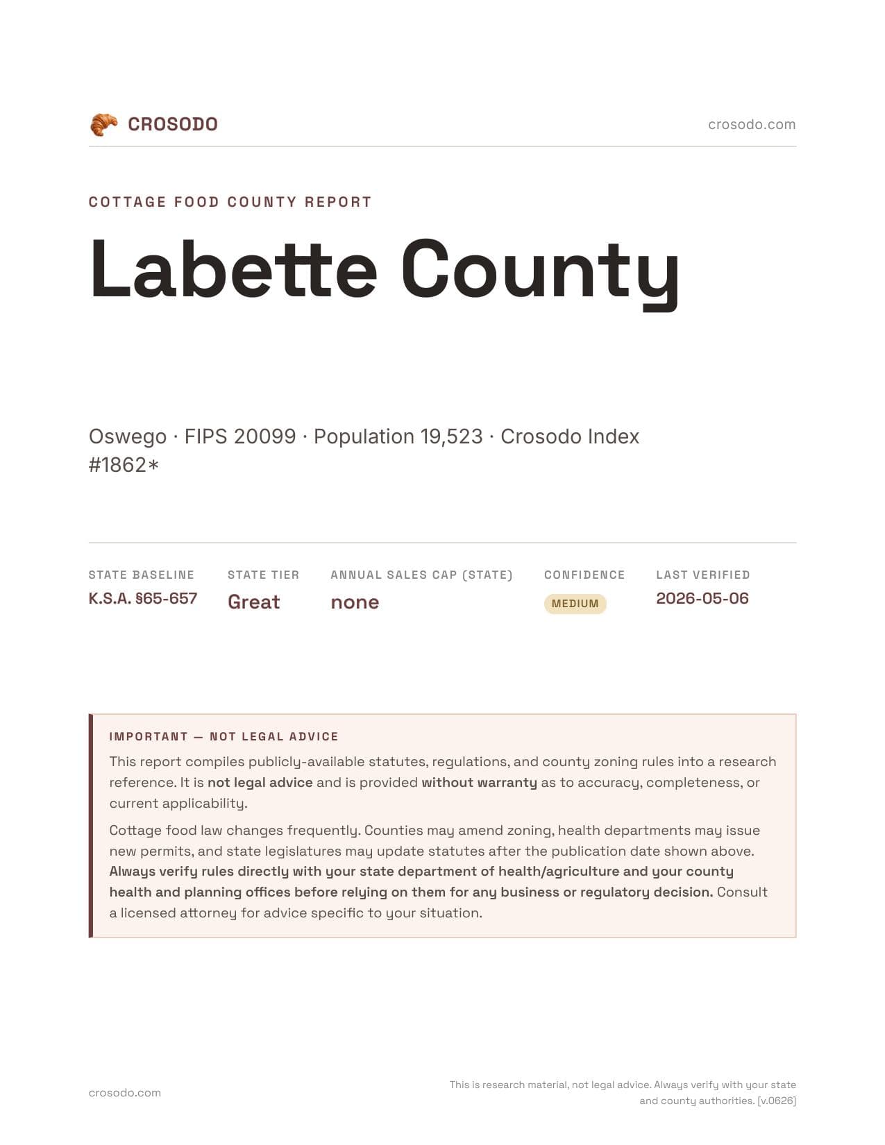 Cover of Labette County county cottage food report