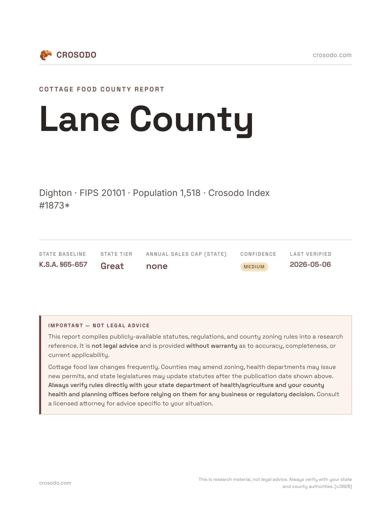 Cover of Lane County county cottage food report