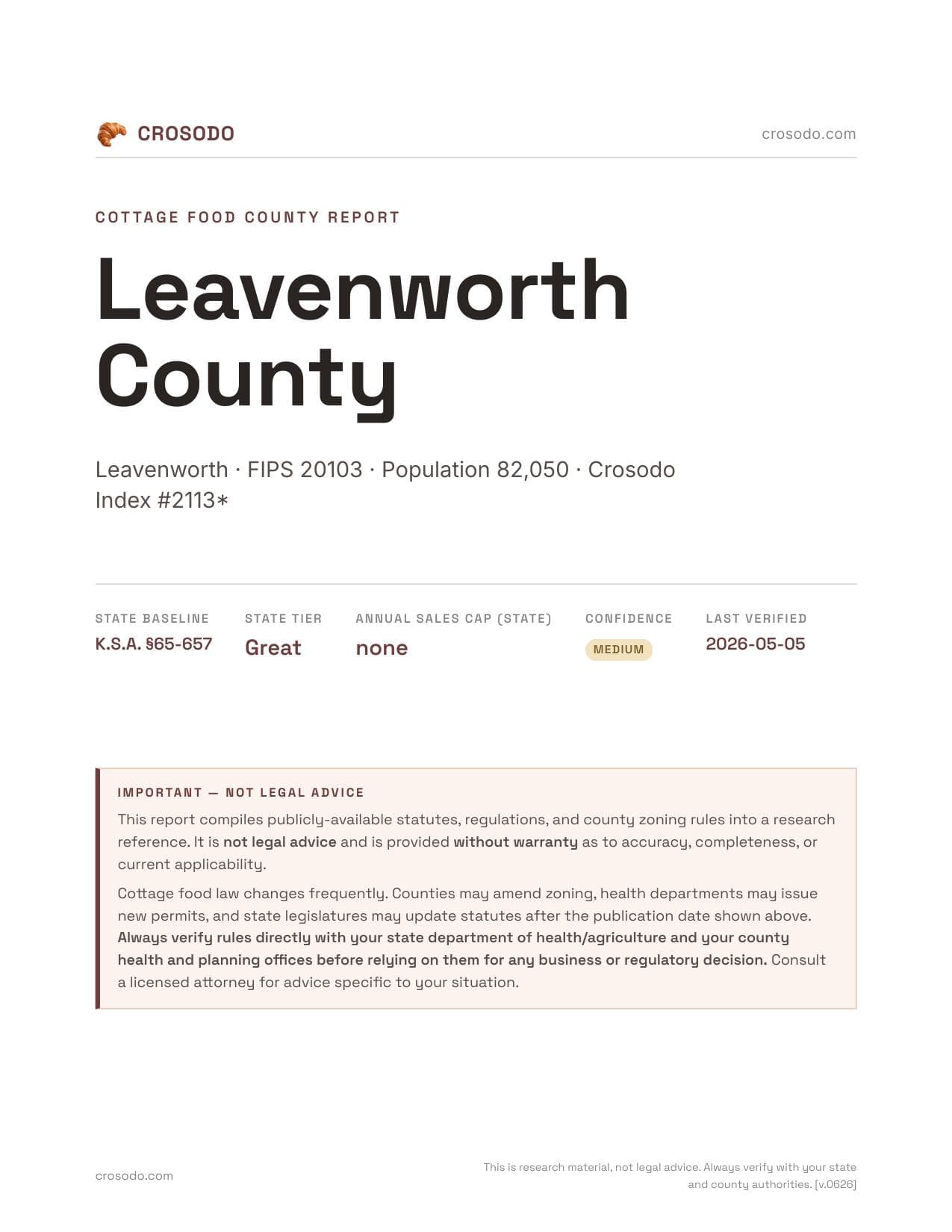 Cover of Leavenworth County county cottage food report