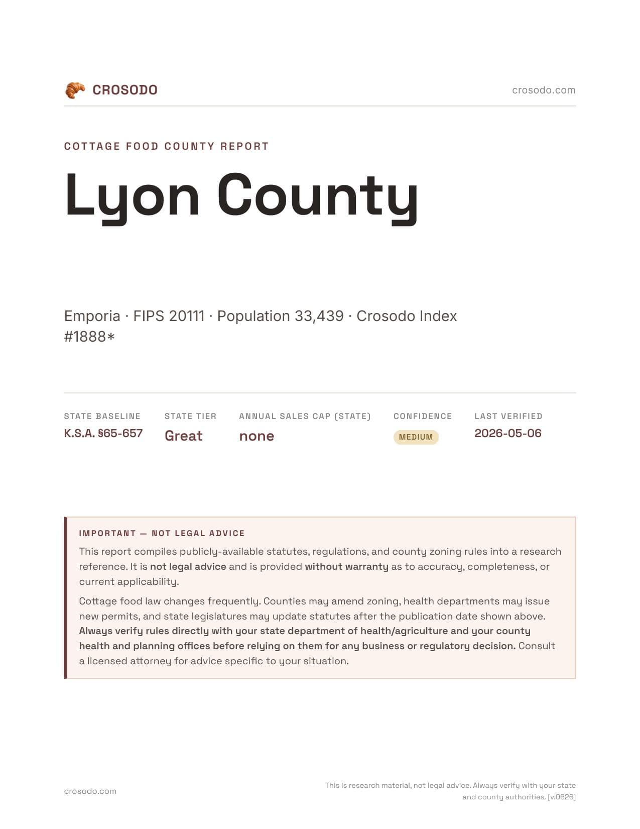 Cover of Lyon County county cottage food report