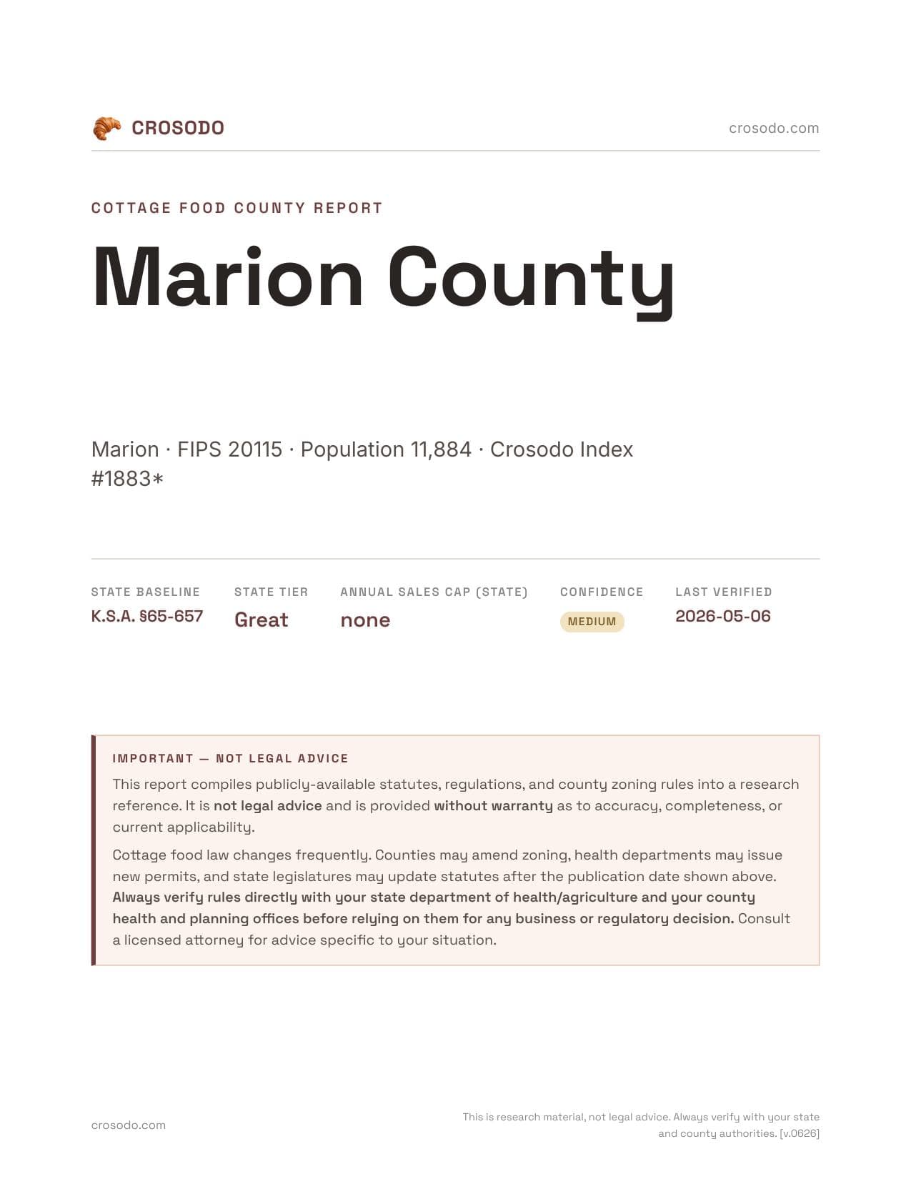Cover of Marion County county cottage food report
