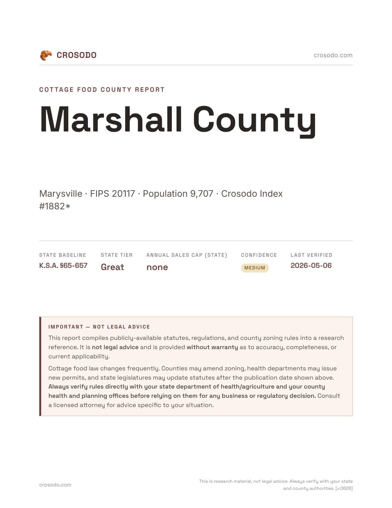 Cover of Marshall County county cottage food report