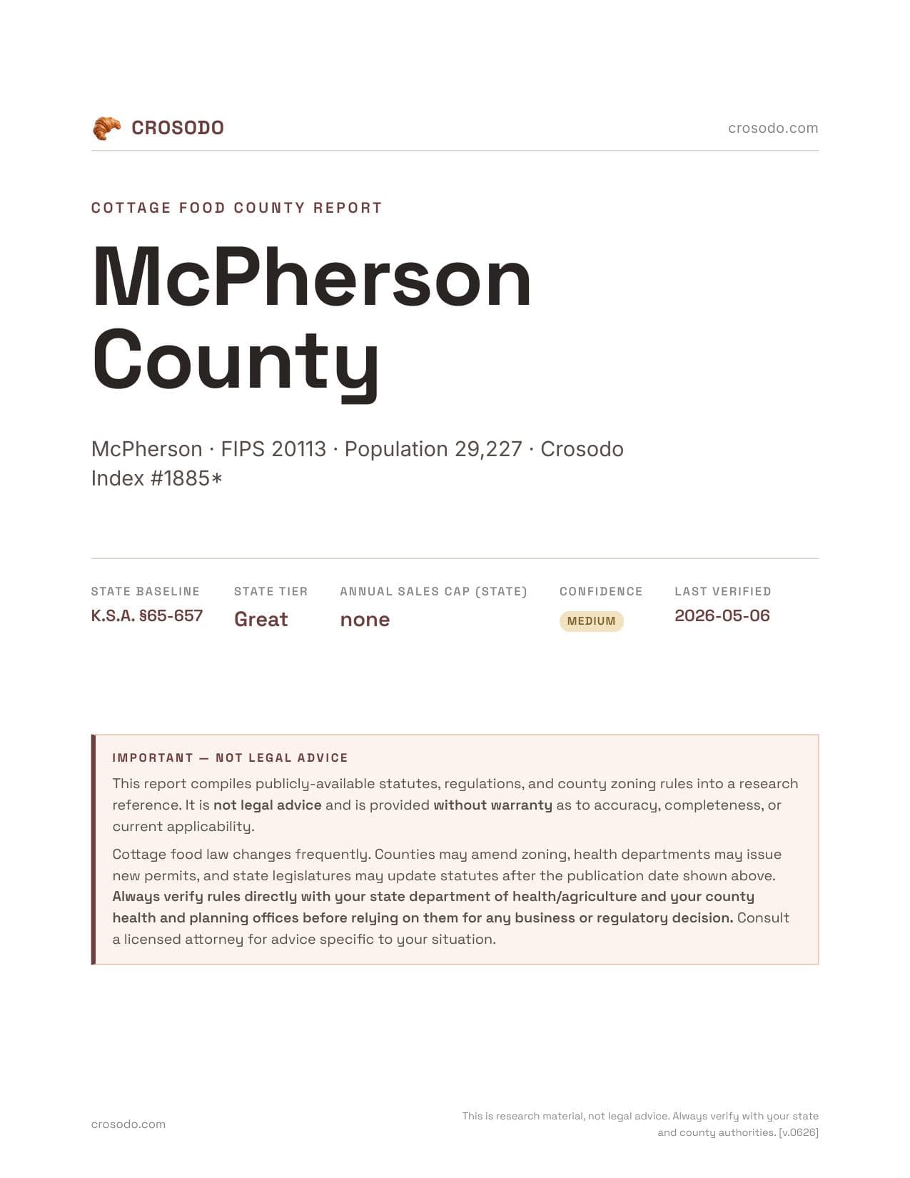 Cover of McPherson County county cottage food report