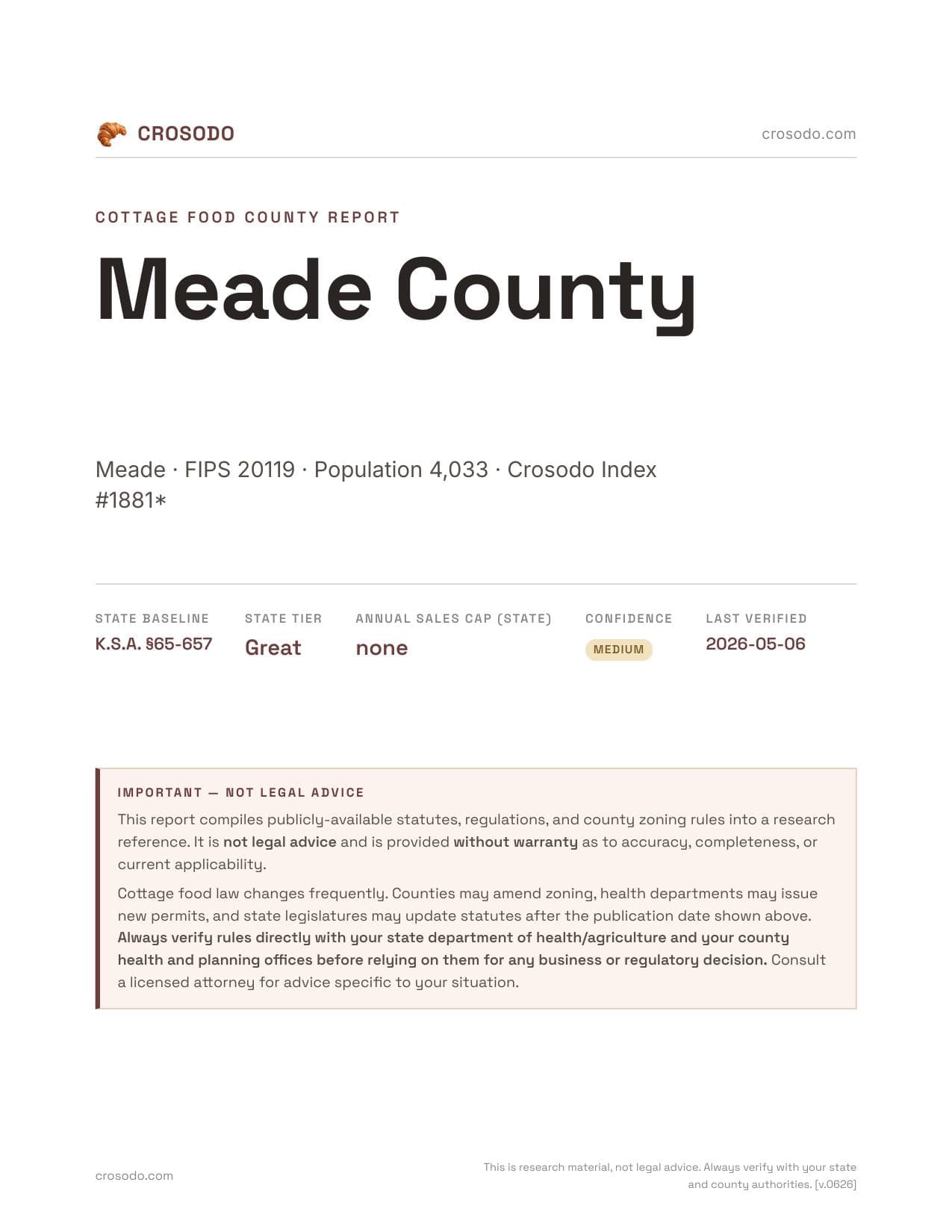 Cover of Meade County county cottage food report