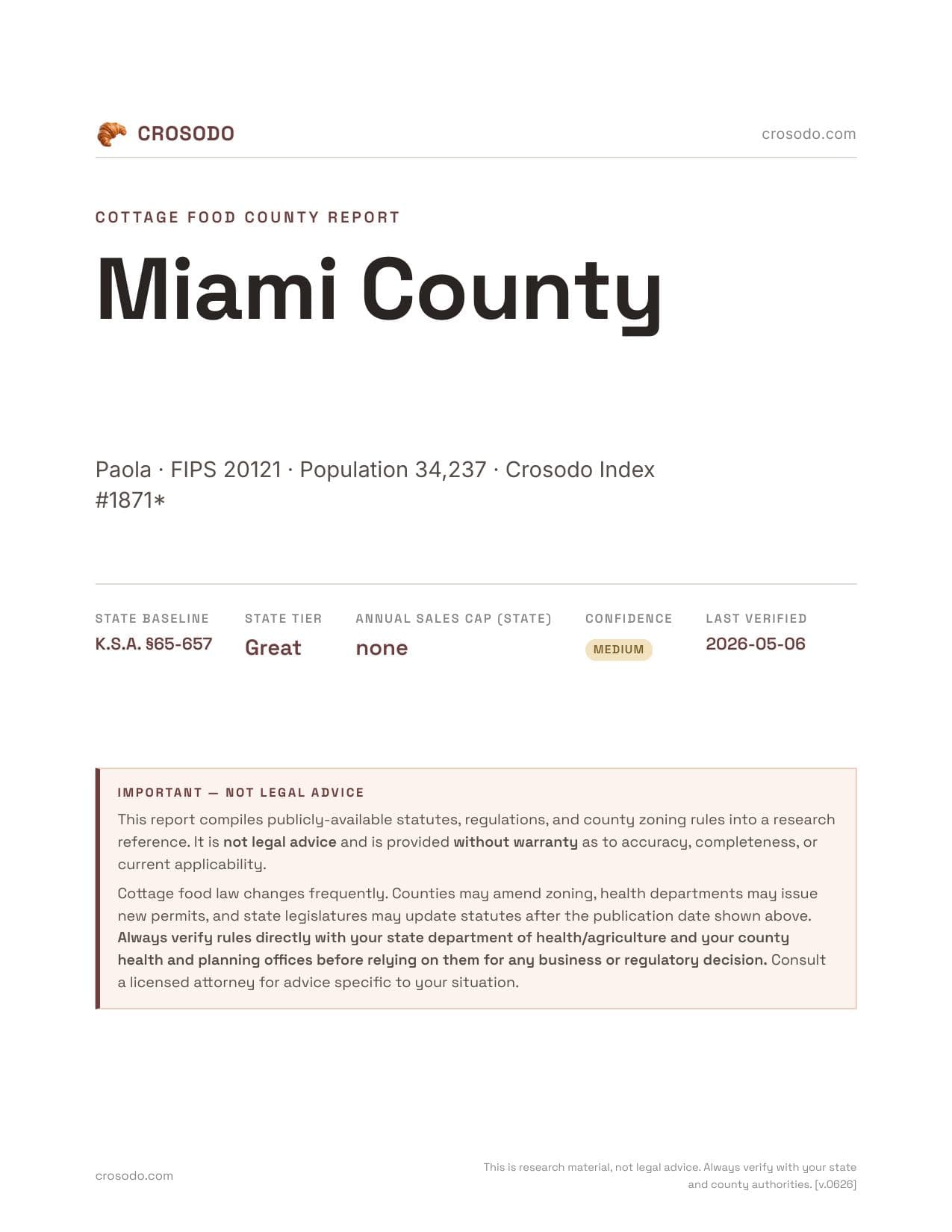 Cover of Miami County county cottage food report