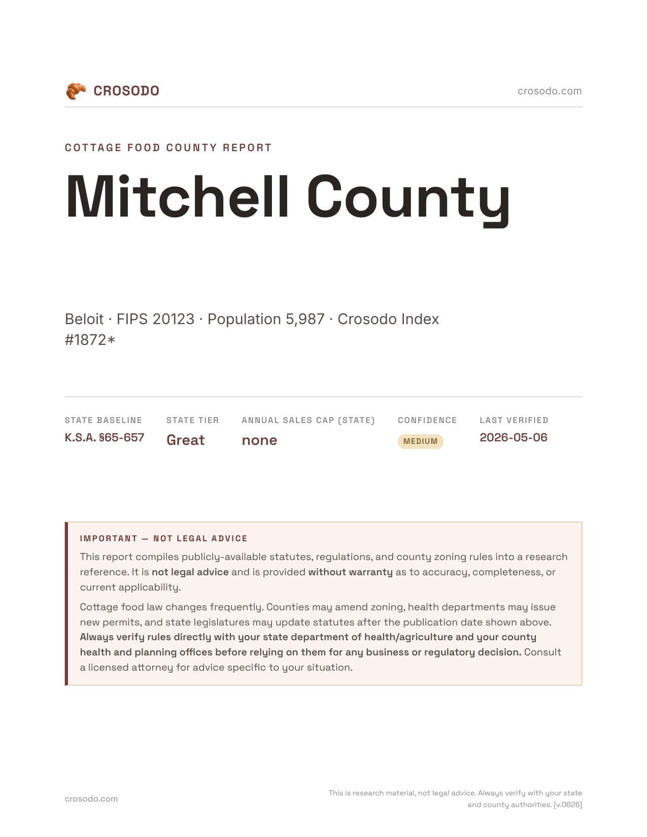 Cover of Mitchell County county cottage food report