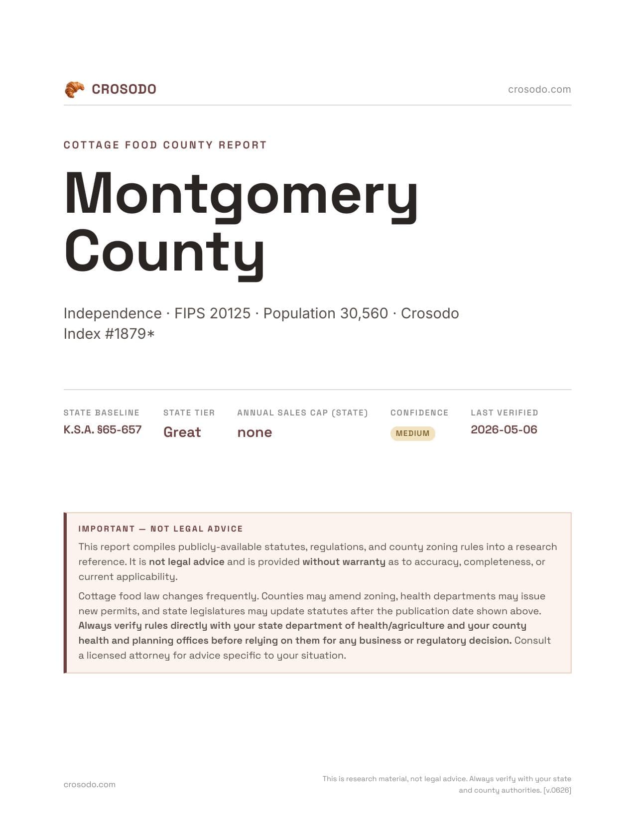 Cover of Montgomery County county cottage food report