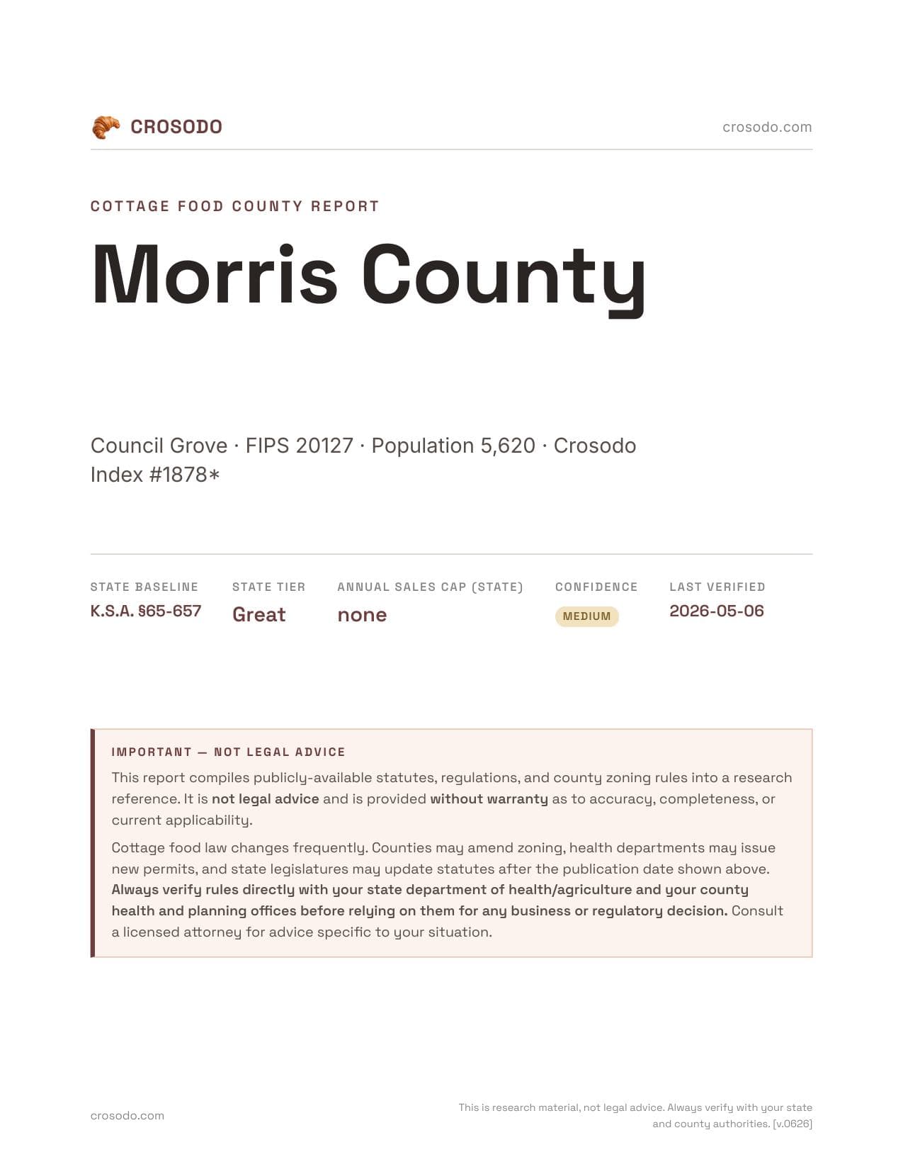 Cover of Morris County county cottage food report