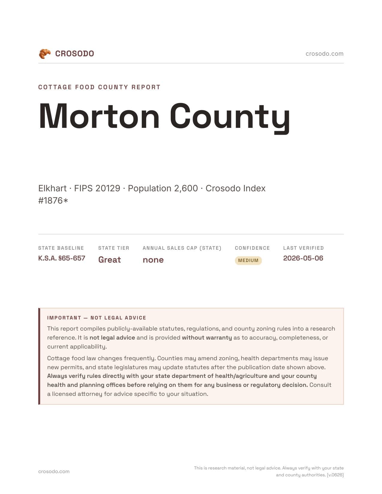 Cover of Morton County county cottage food report