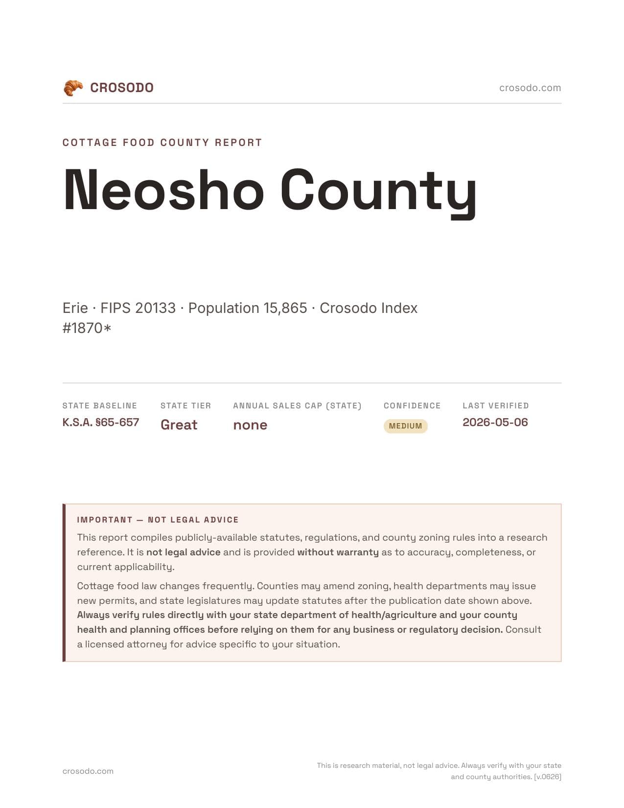 Cover of Neosho County county cottage food report