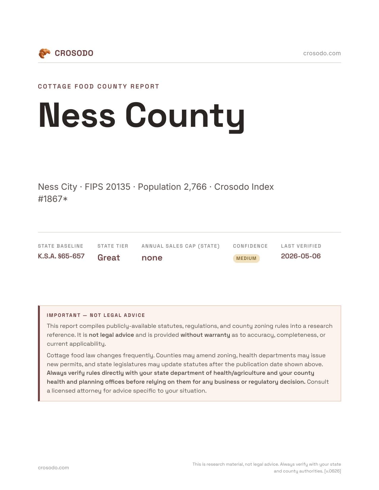 Cover of Ness County county cottage food report