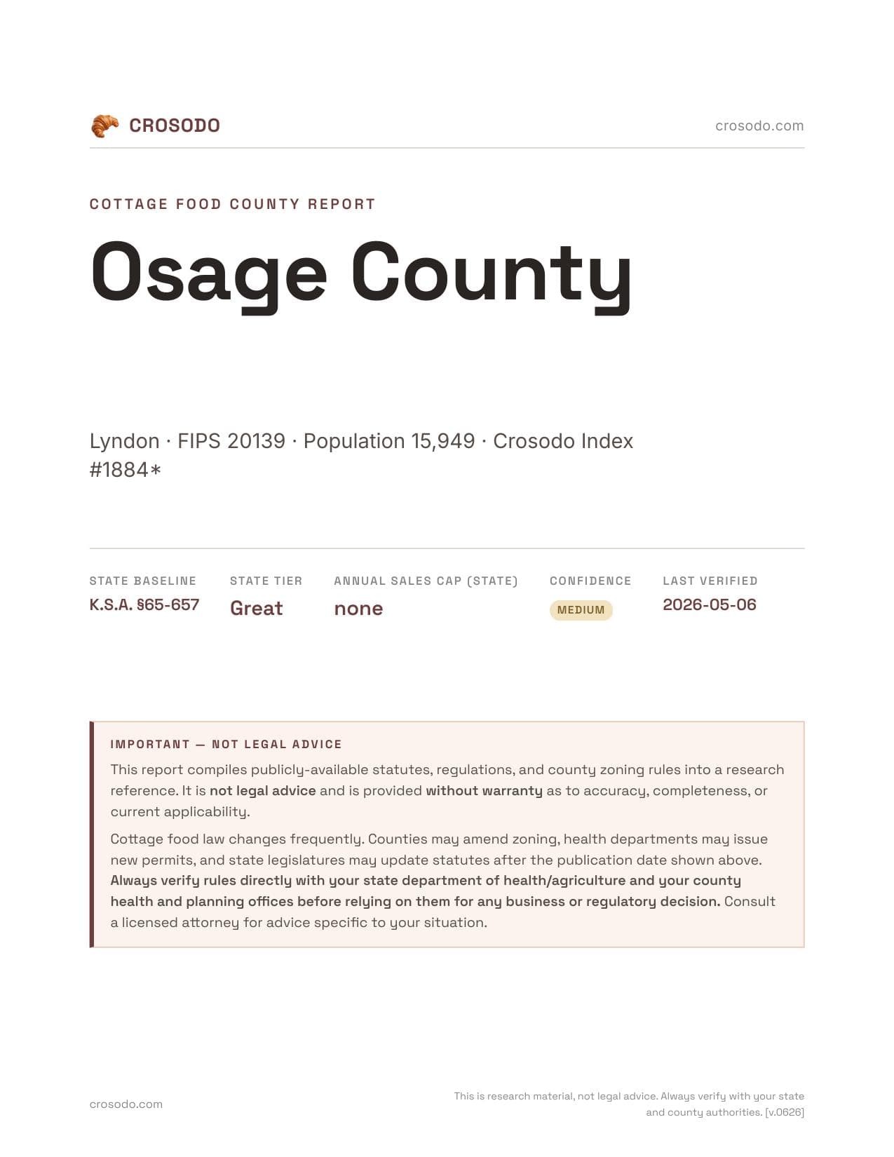 Cover of Osage County county cottage food report