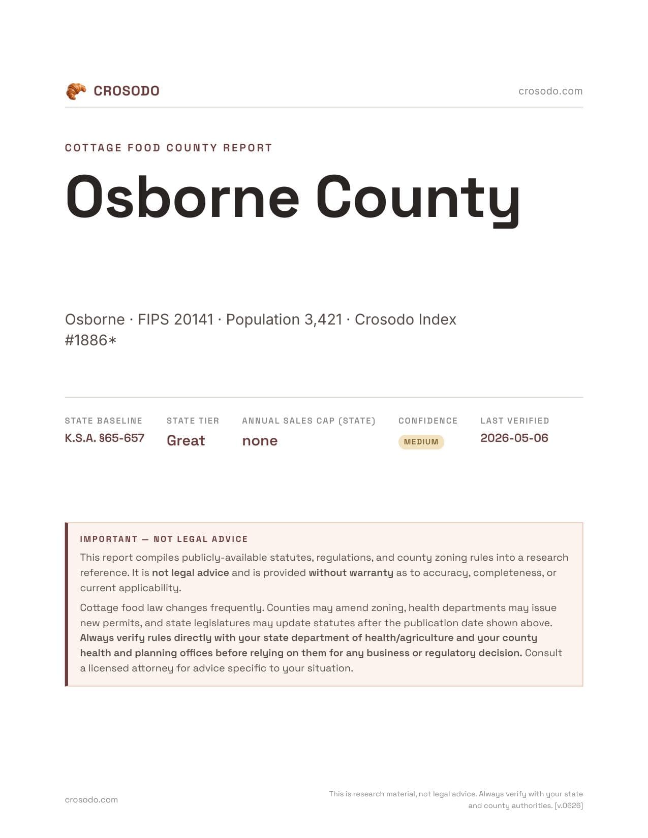 Cover of Osborne County county cottage food report