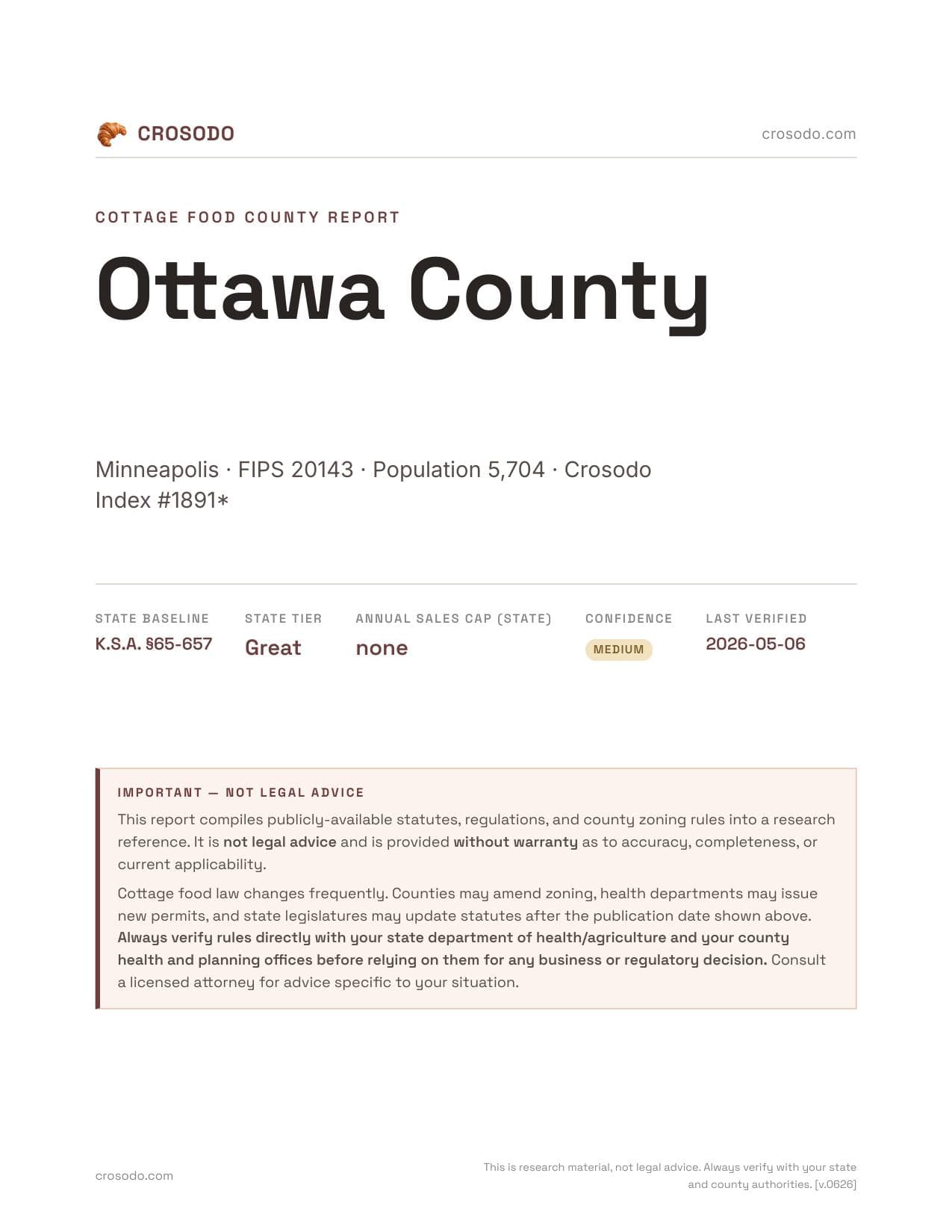 Cover of Ottawa County county cottage food report