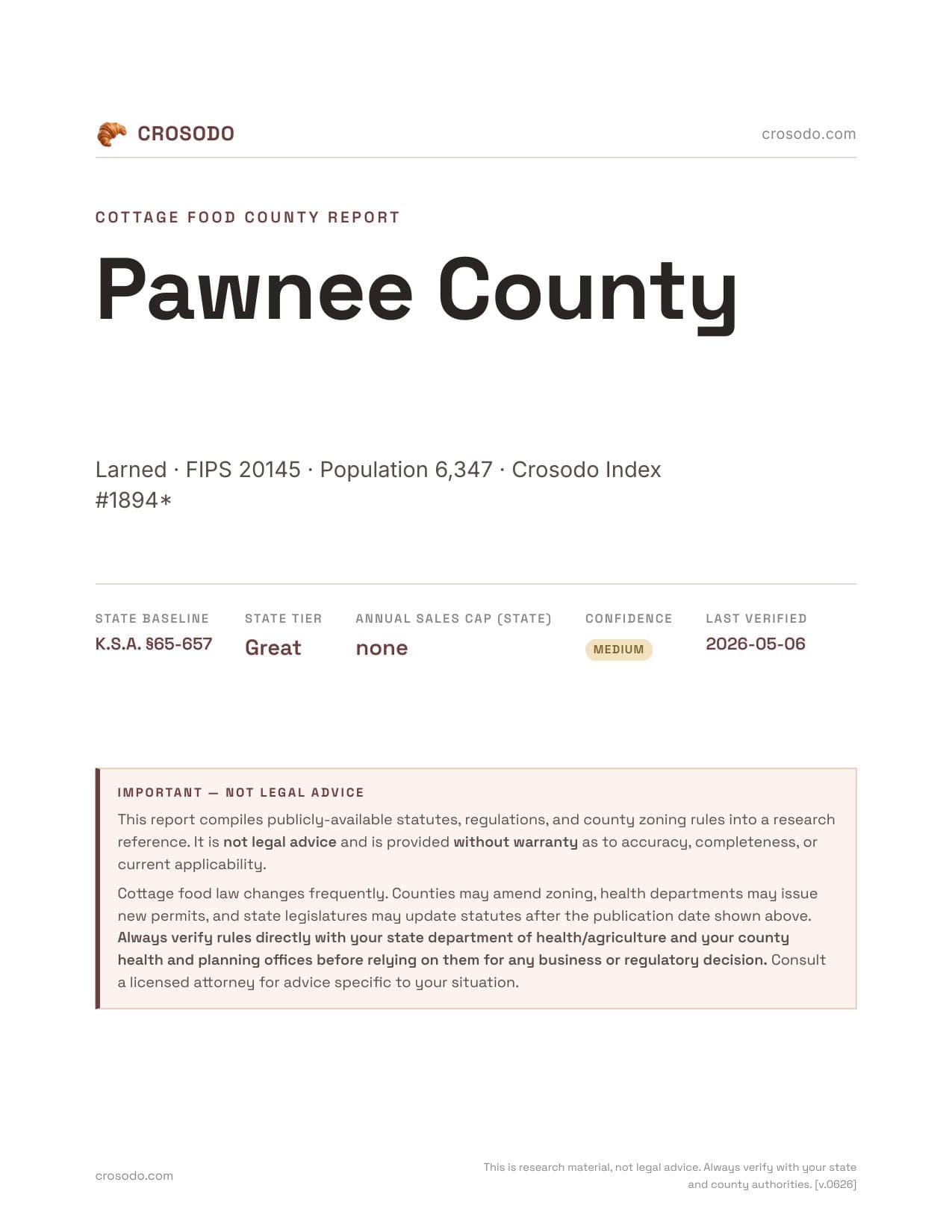 Cover of Pawnee County county cottage food report
