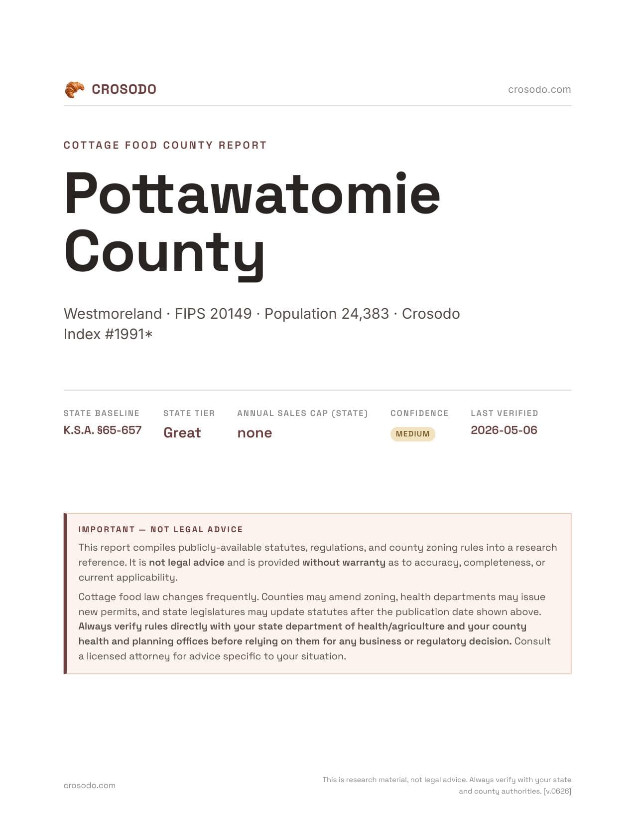 Cover of Pottawatomie County county cottage food report