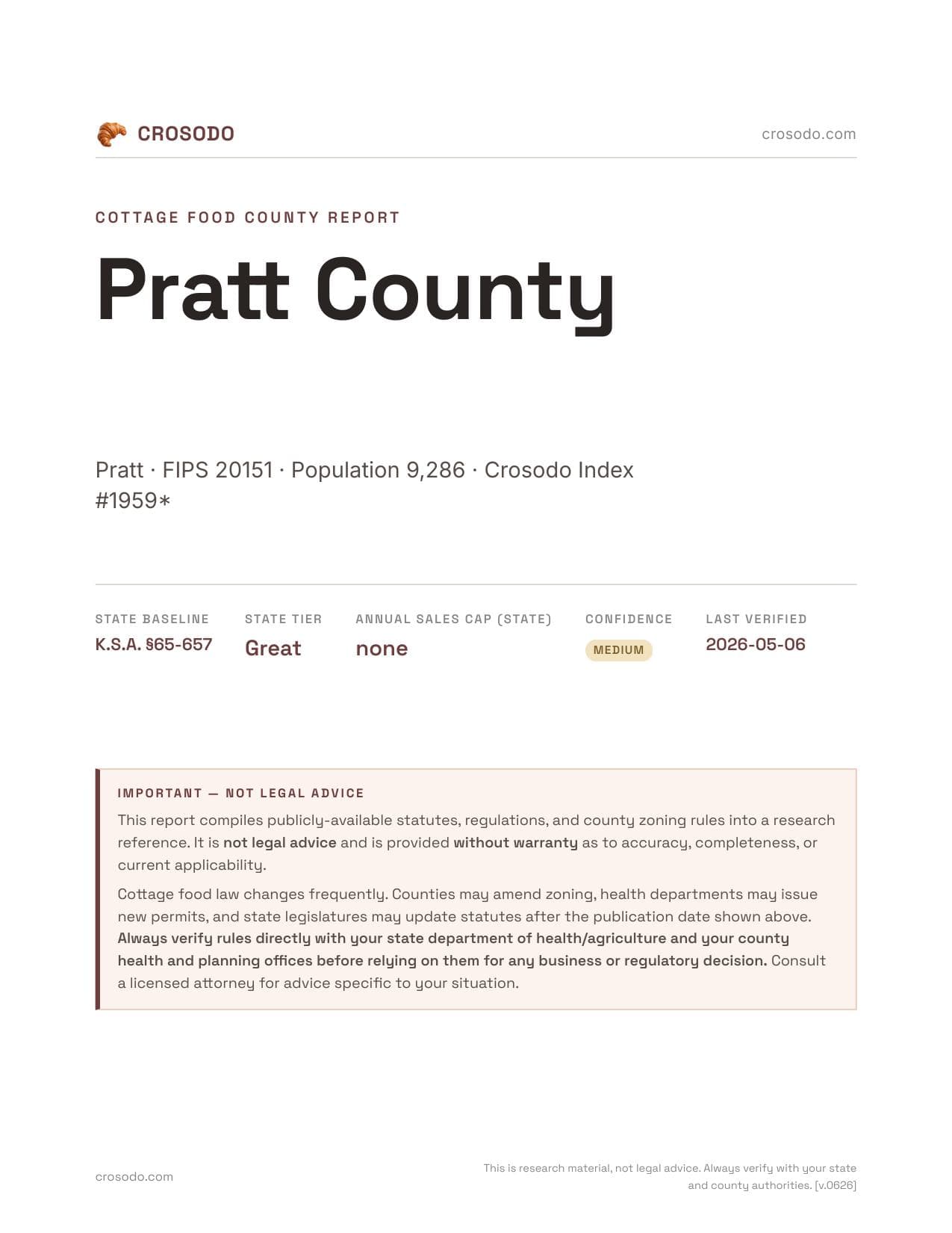 Cover of Pratt County county cottage food report