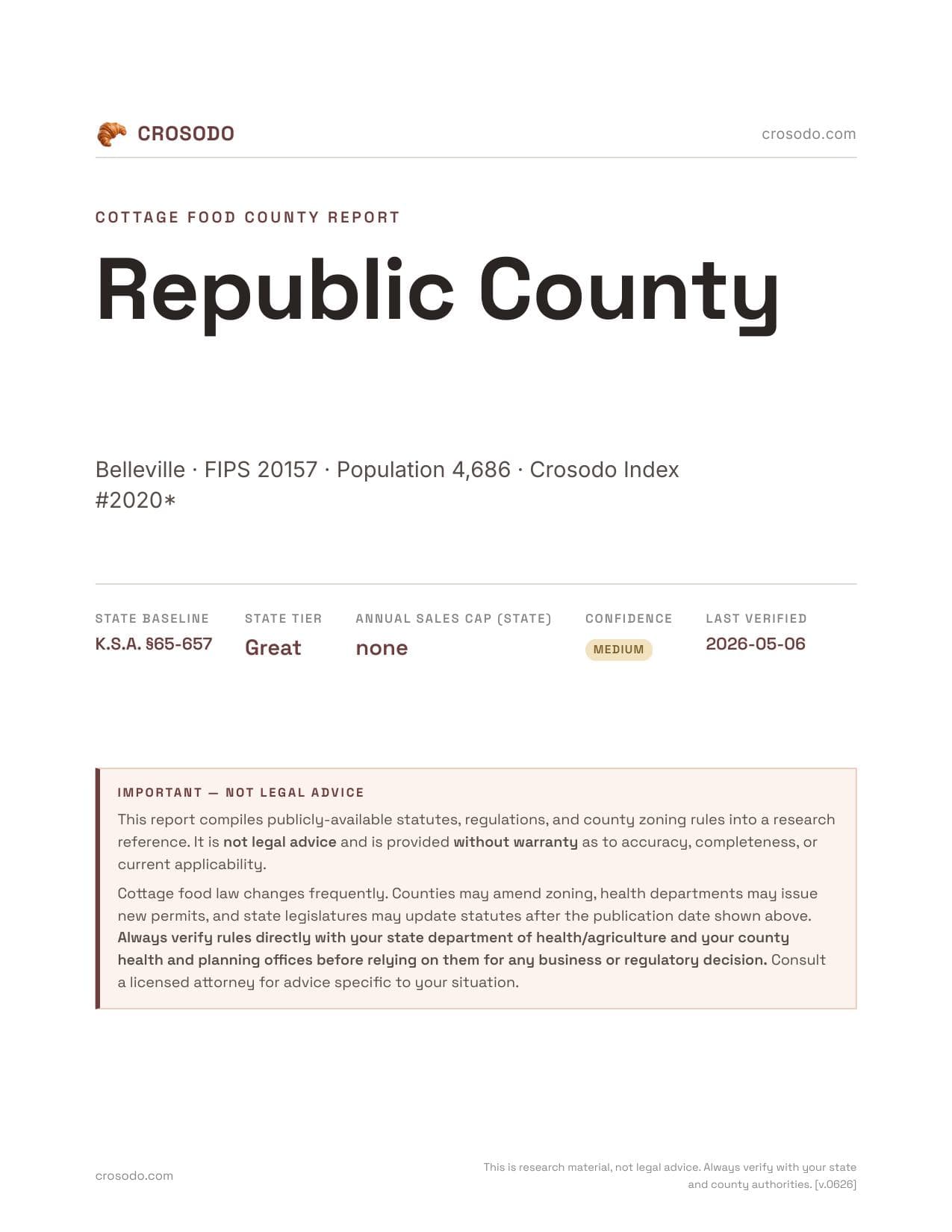 Cover of Republic County county cottage food report
