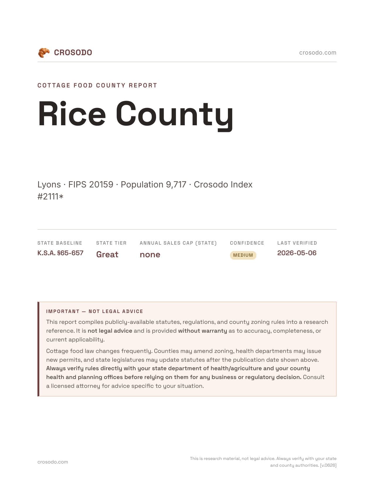 Cover of Rice County county cottage food report