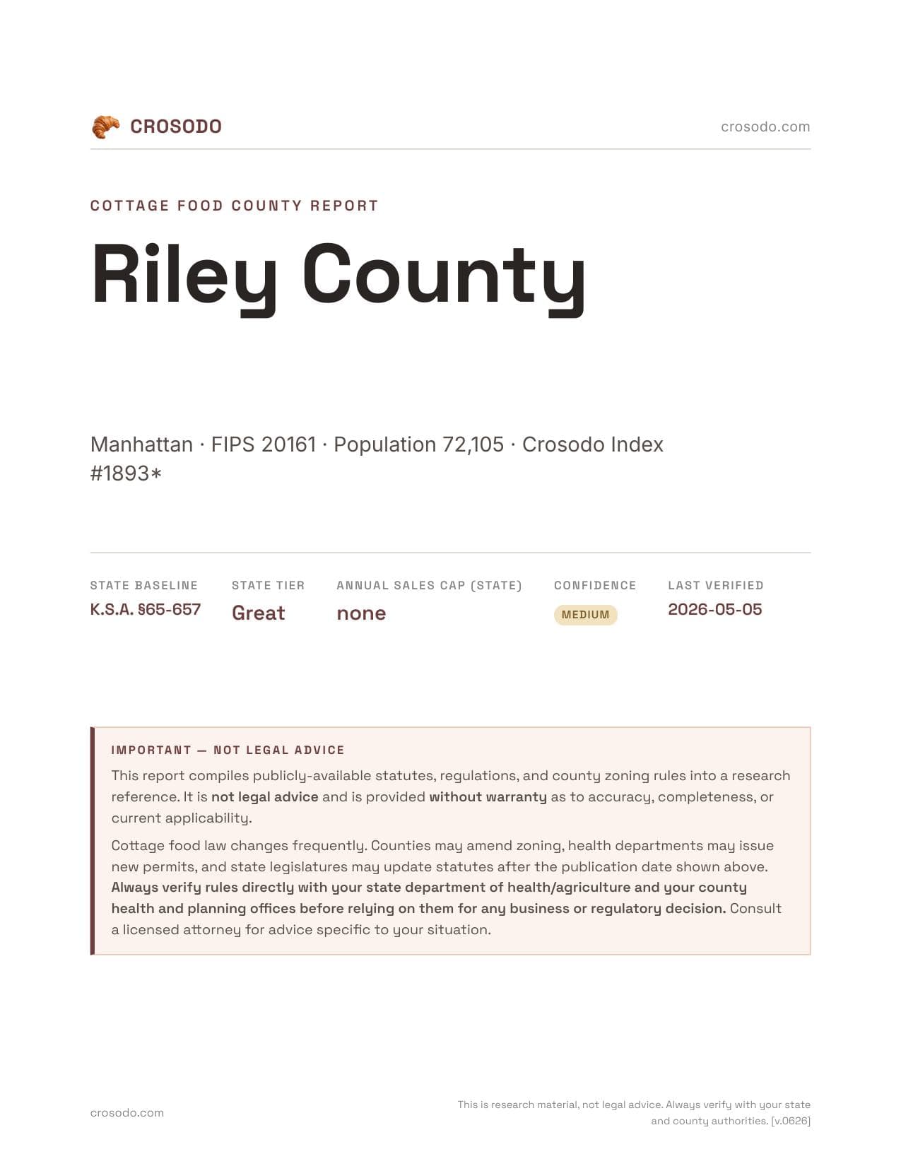 Cover of Riley County county cottage food report
